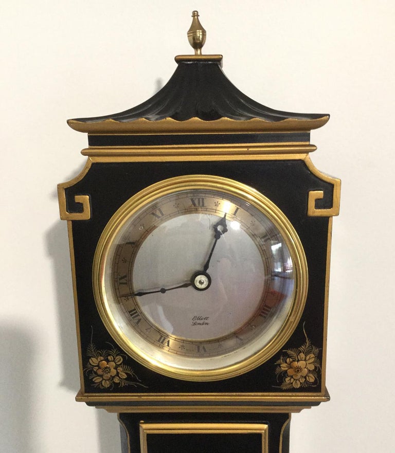 20th Century Elliott of London Black Chinoiserie Miniature Longcase Clock For Sale at 1stDibs