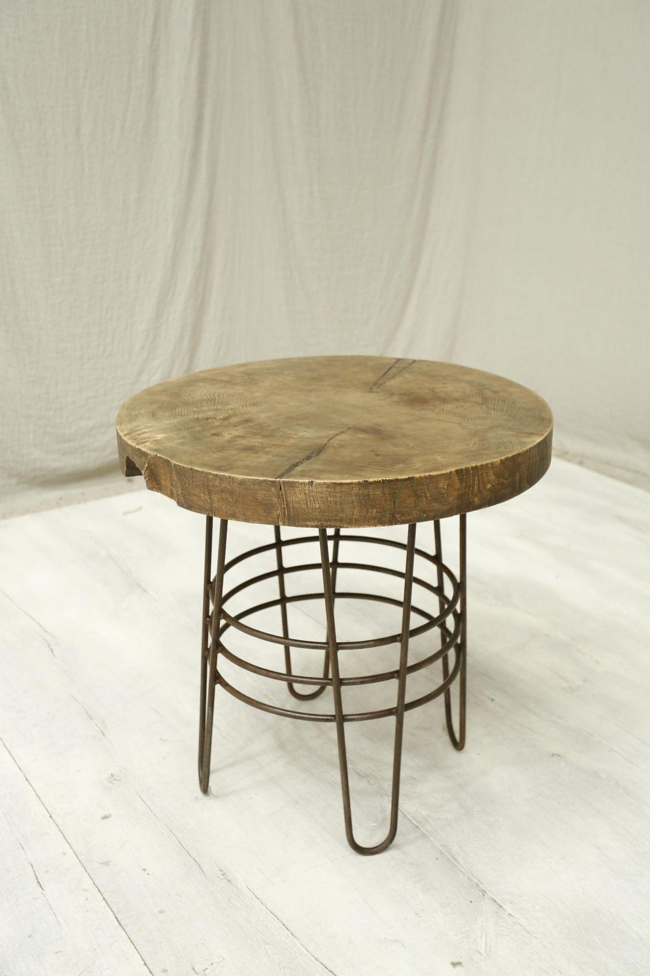 20th century Elm and iron lamp table 3