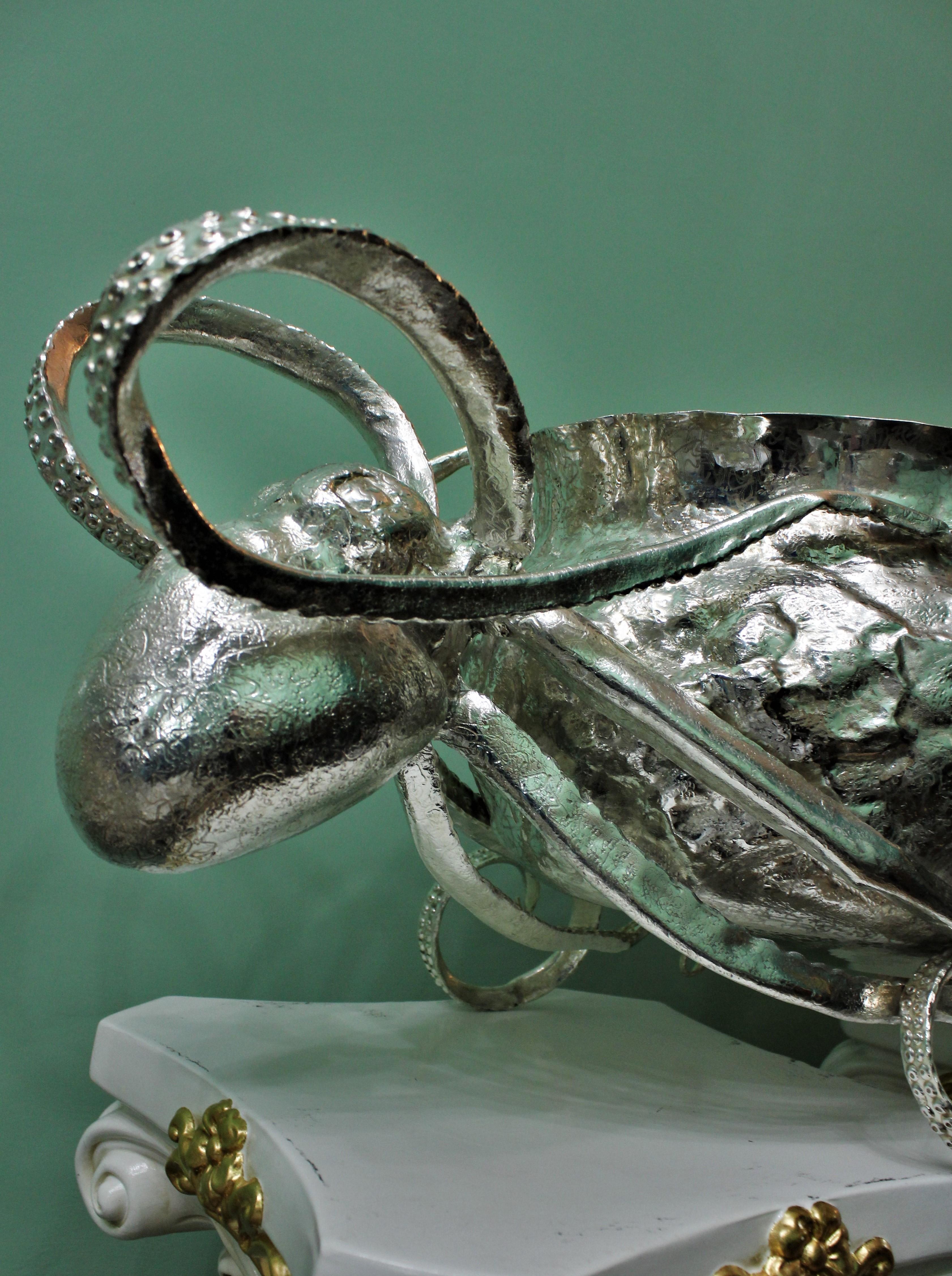 20th Century Embossed Engraved Silver Octopus Centerpiece Italy, 1930s 7