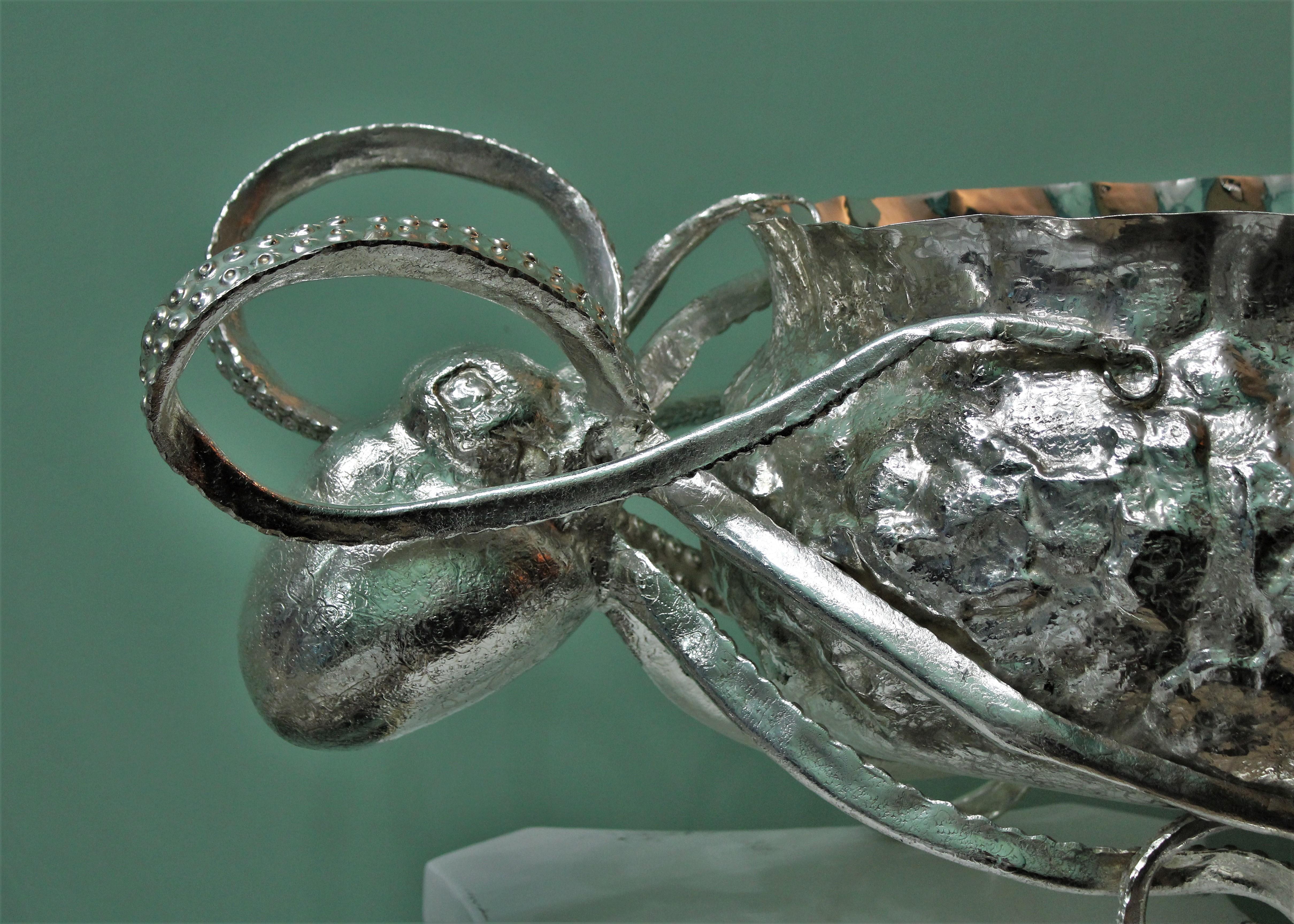 20th Century Embossed Engraved Silver Octopus Centerpiece Italy, 1930s 8
