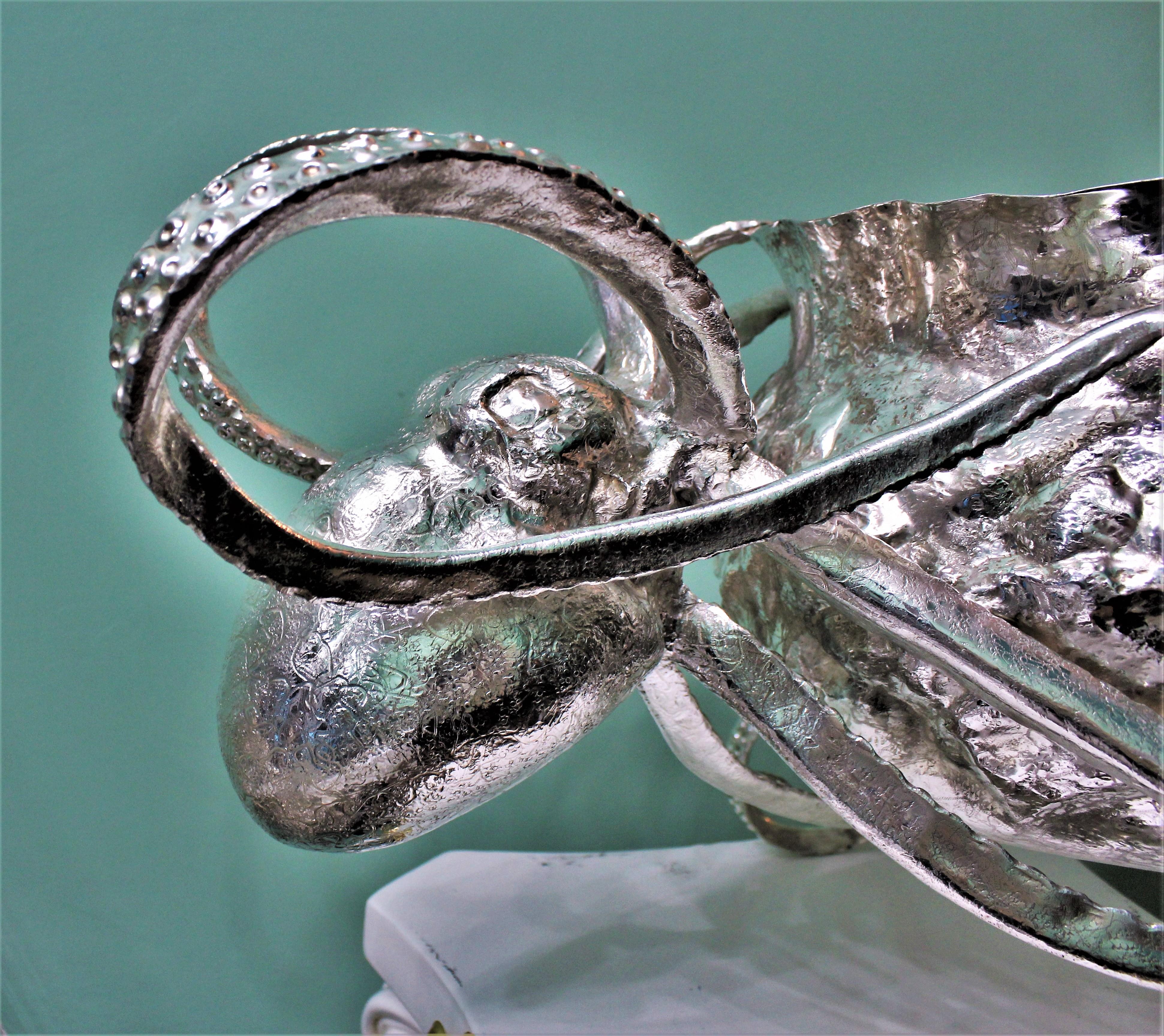 20th Century Embossed Engraved Silver Octopus Centerpiece Italy, 1930s 3