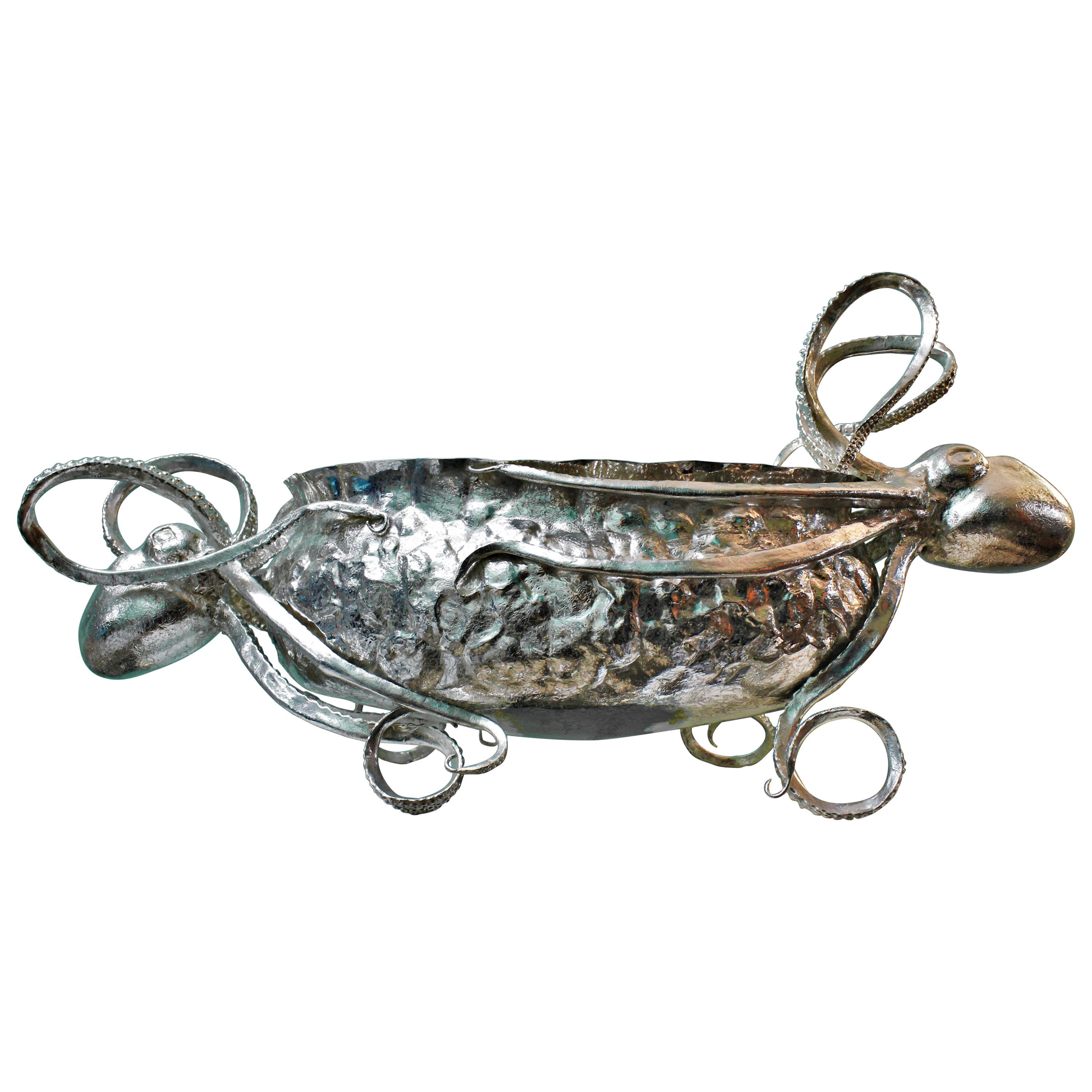 20th Century Embossed Engraved Silver Octopus Centerpiece Italy, 1930s