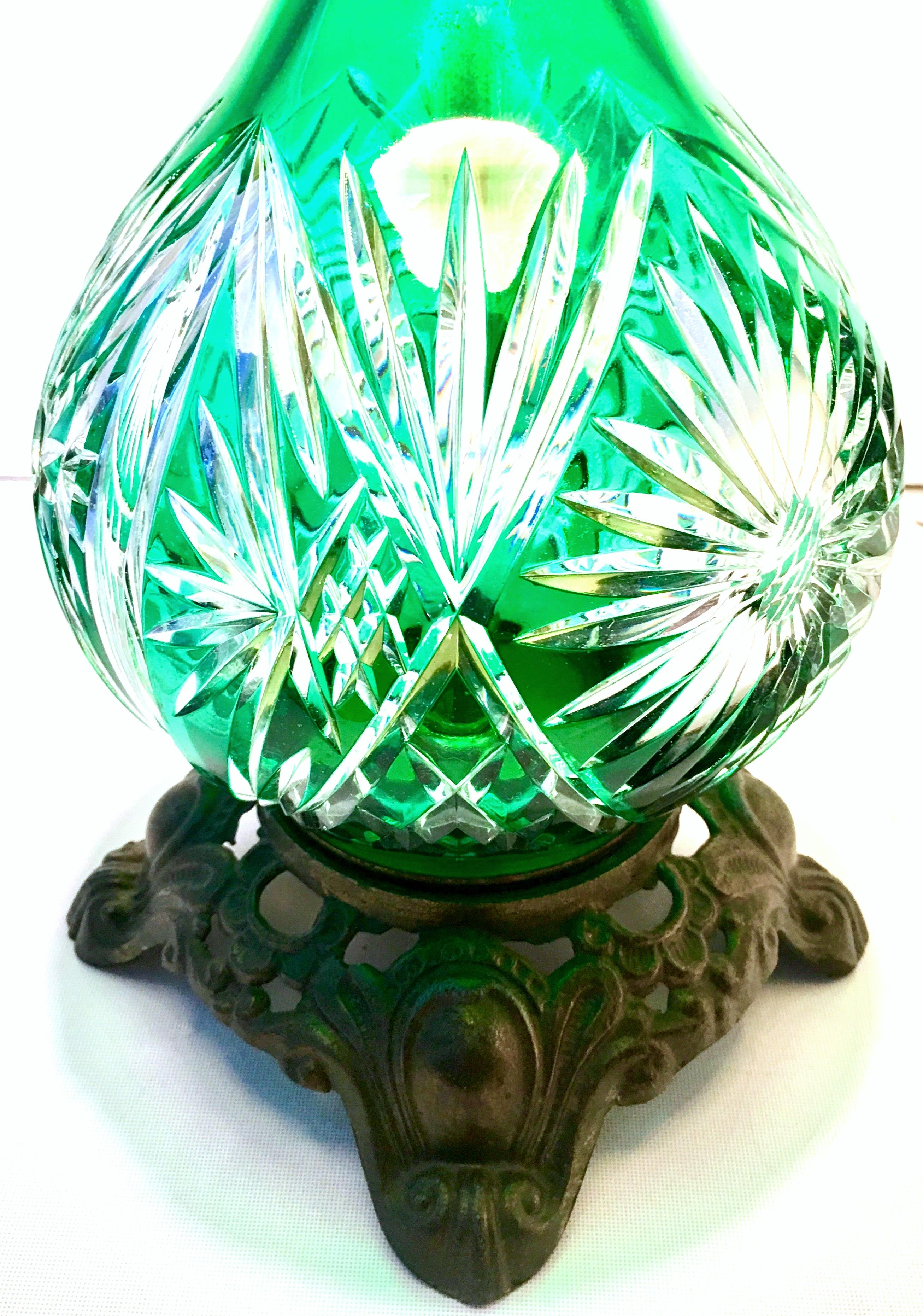 20th Century Emerald Cut to Clear Crystal and Bronze Bohemia Style Lamp For Sale 5