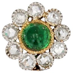 Antique 20th Century Emerald Diamonds 18 Karat Yellow Gold Daisy Pendant
