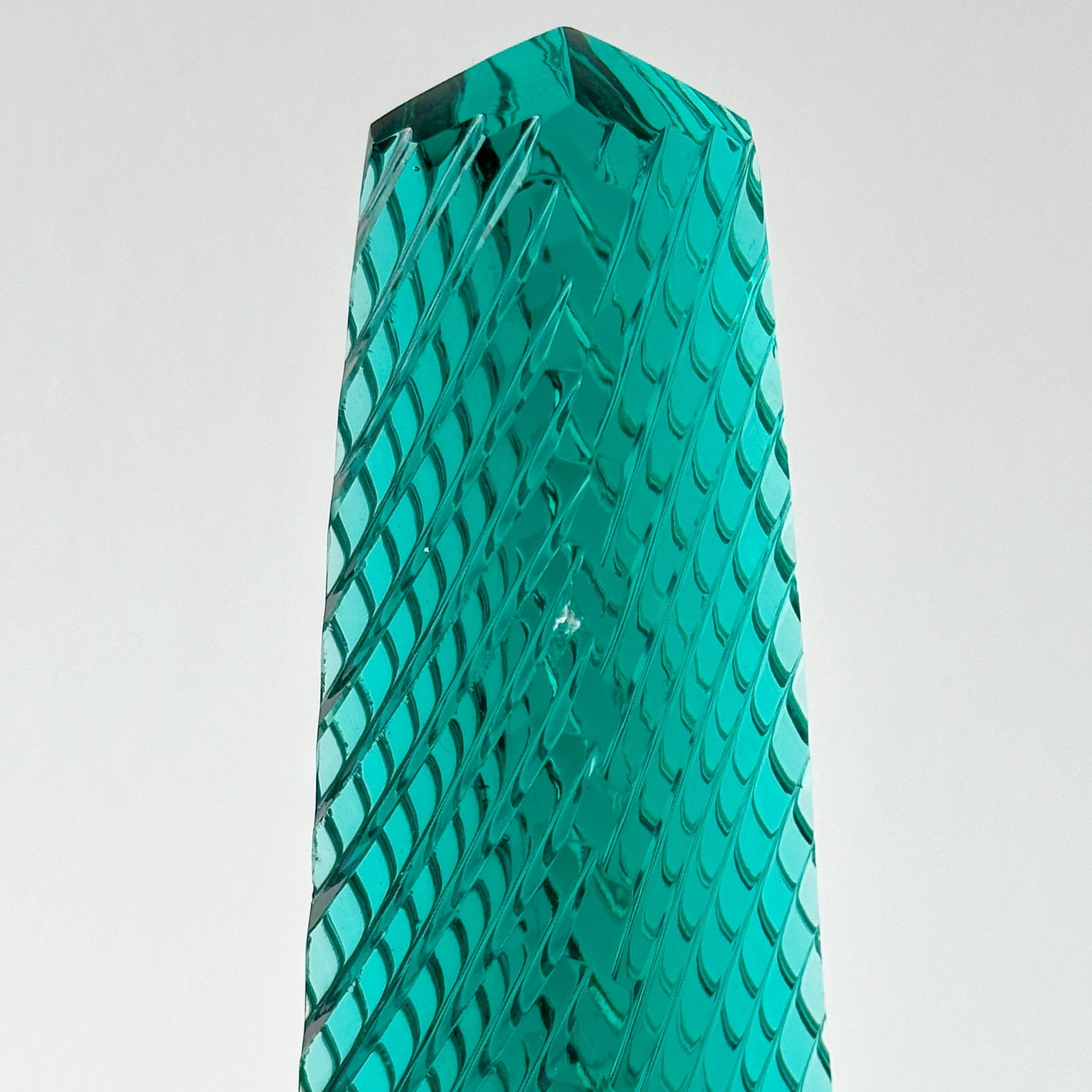 20th Century Emerald Green Cut Crystal Obelisk Pair For Sale 6