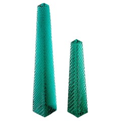 20th Century Emerald Green Cut Crystal Obelisk Pair