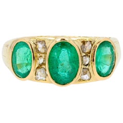 20th Century Emeralds Diamonds 18 Karat Yellow Gold Garter Ring