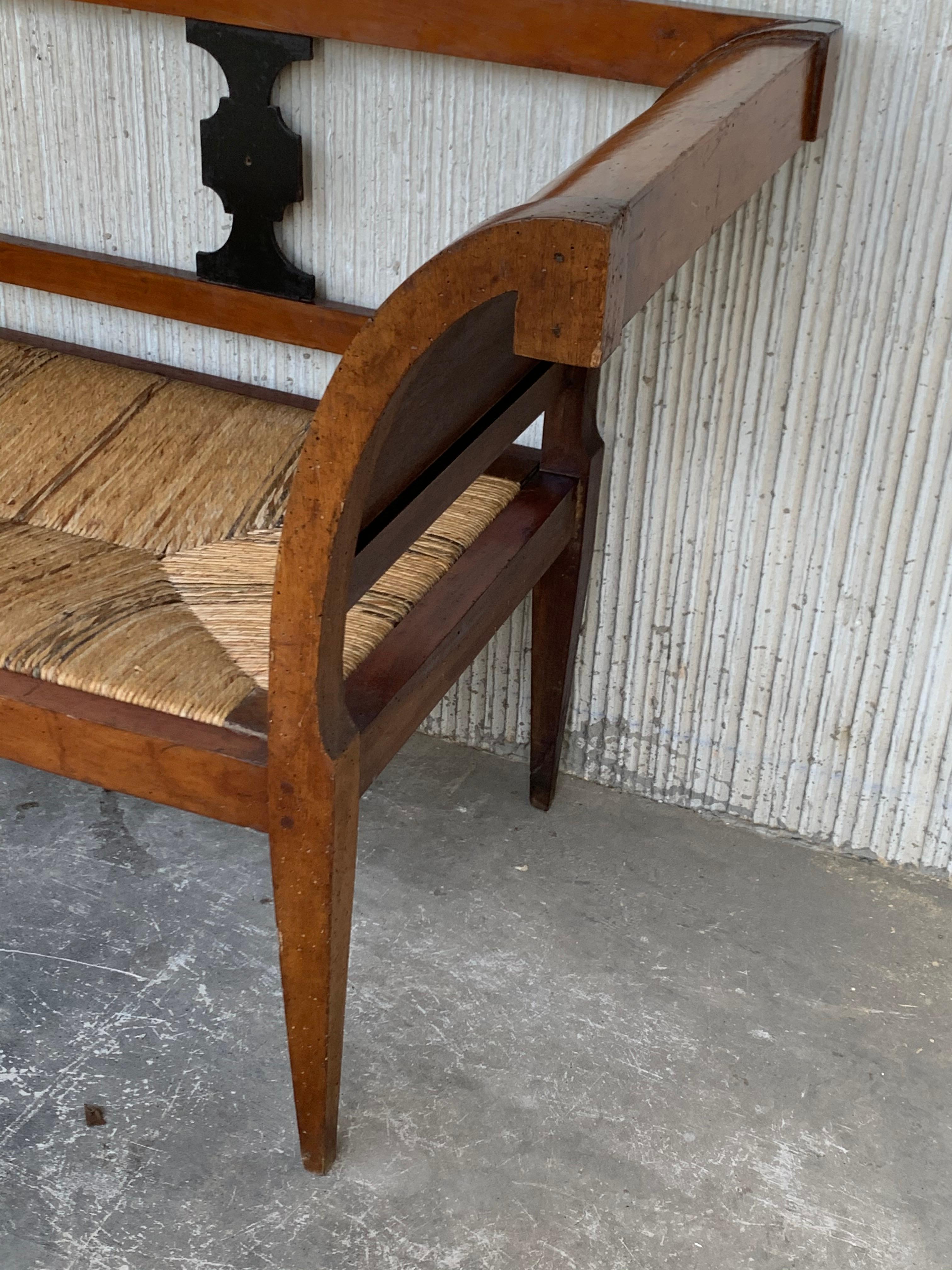 20th Century Empire Bench in Walnut with Ebonized Details and Caned Seat 4