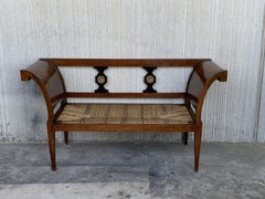 20th Century Empire Bench in Walnut with Ebonized Details and Caned Seat