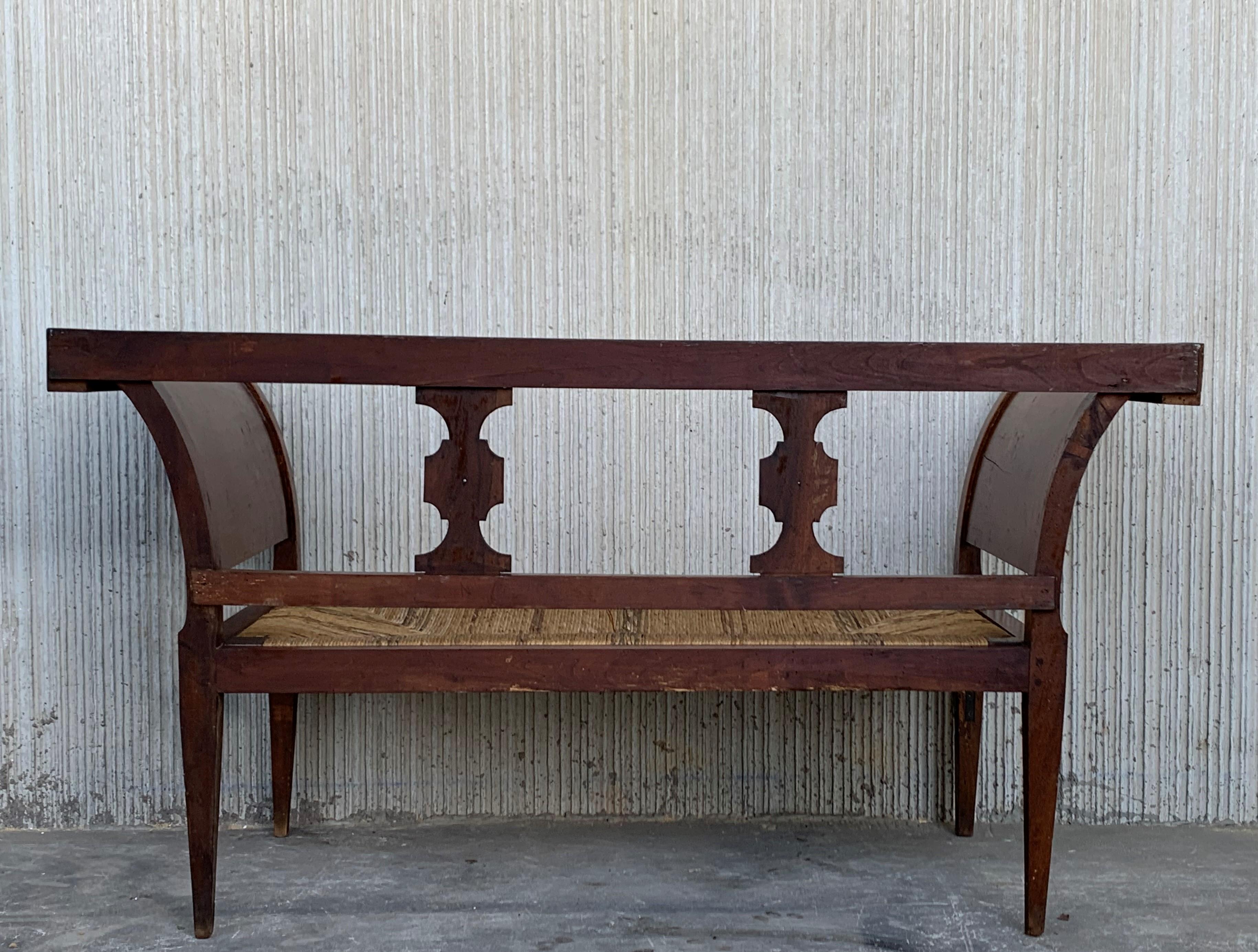 20th Century Empire Bench in Walnut with Ebonized Details and Caned Seat 1