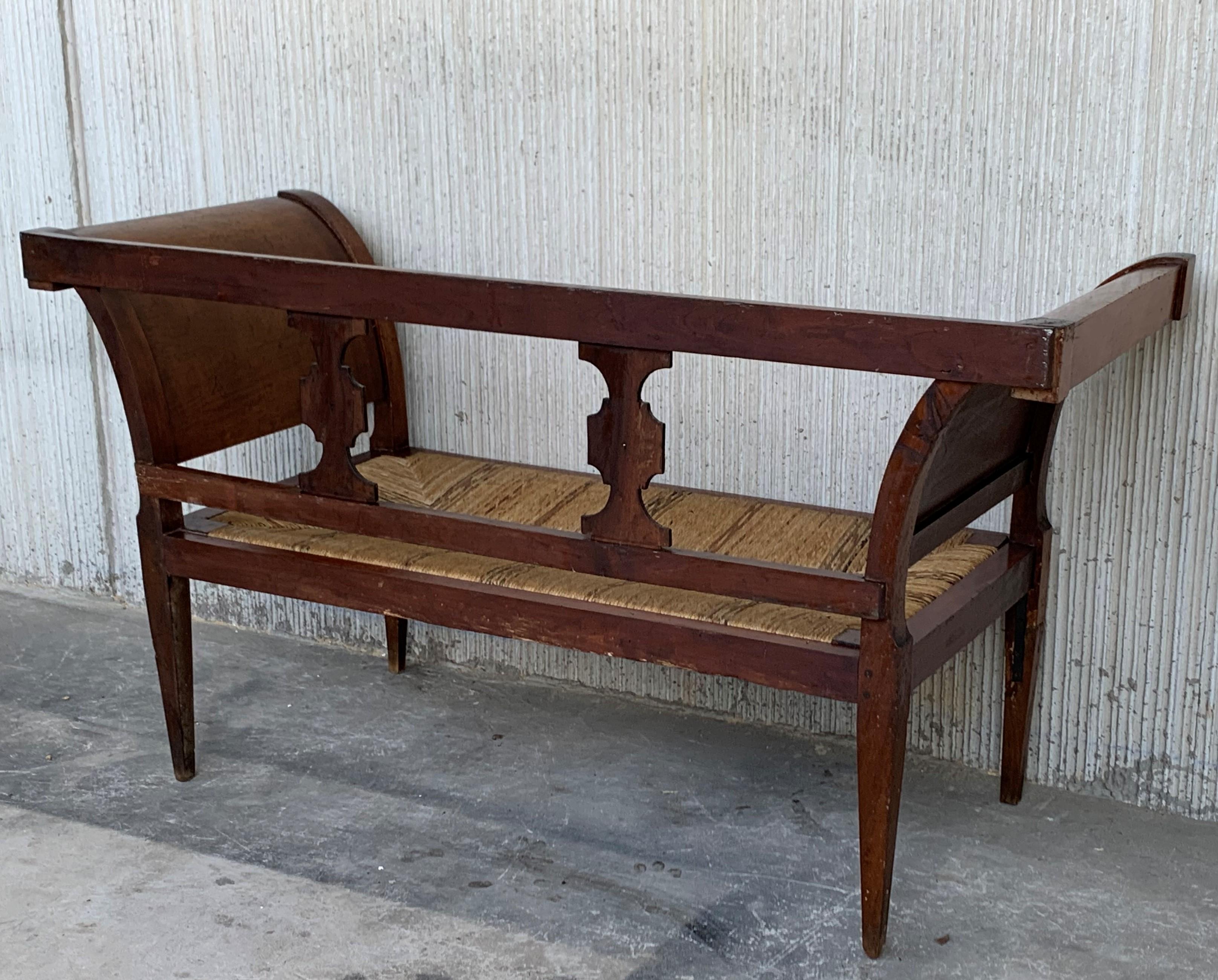 20th Century Empire Bench in Walnut with Ebonized Details and Caned Seat 2