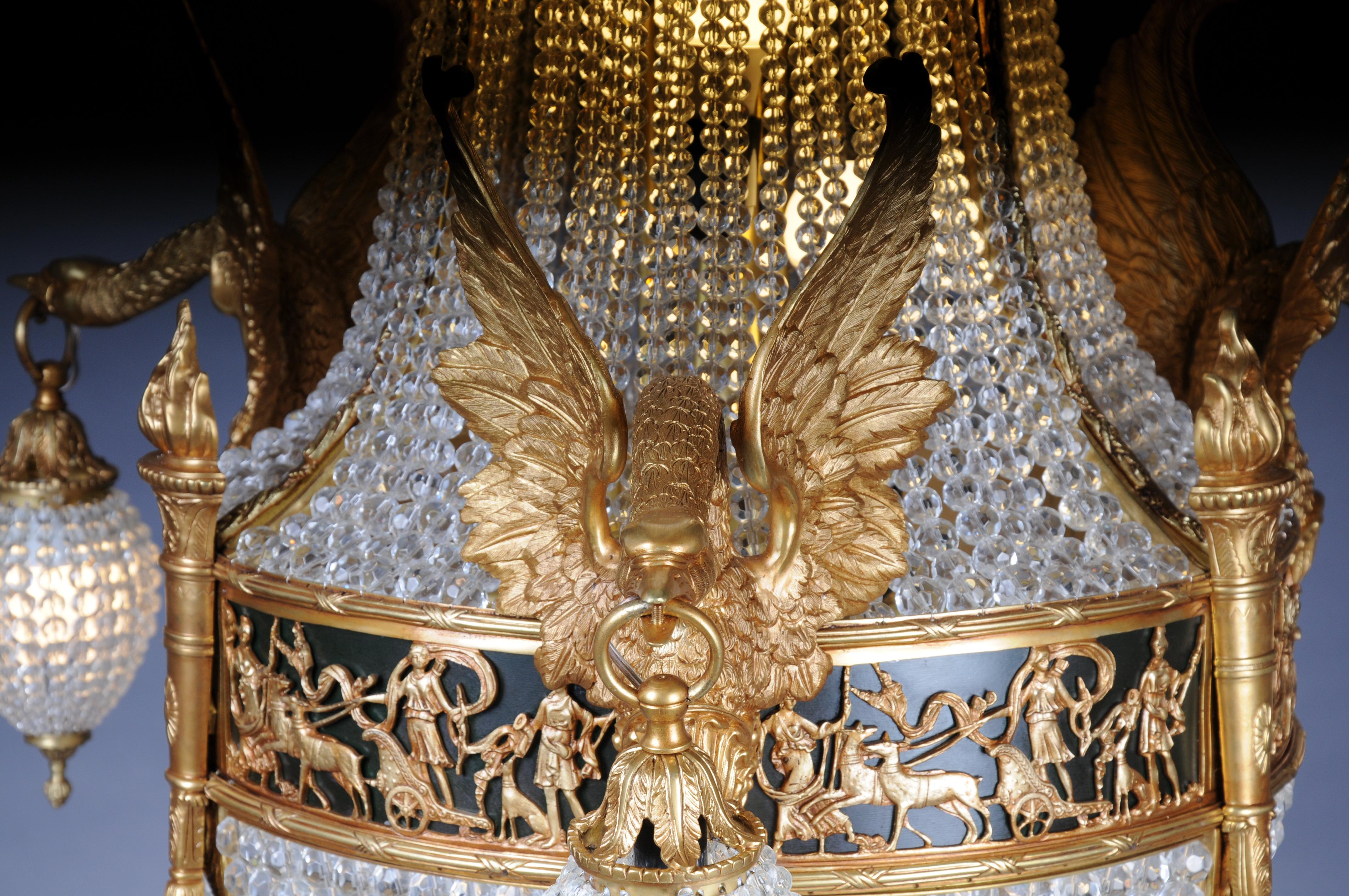 Lampadario Impero del XX secolo, bronzo dorato a fuoco con cristalli a prisma a sfera, Parigi in vendita 4