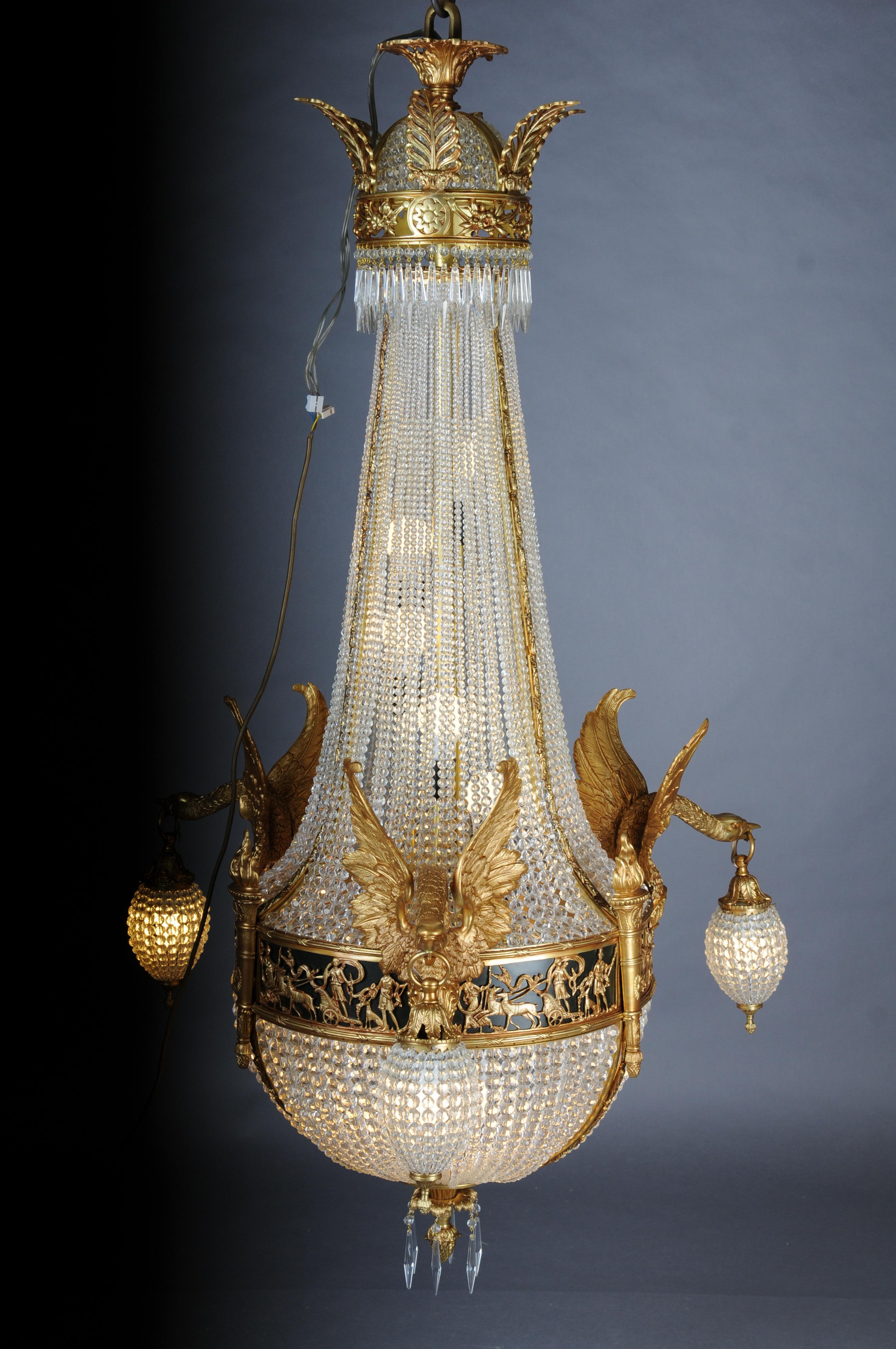 Lampadario Impero del XX secolo, bronzo dorato a fuoco con cristalli a prisma a sfera, Parigi in vendita 11