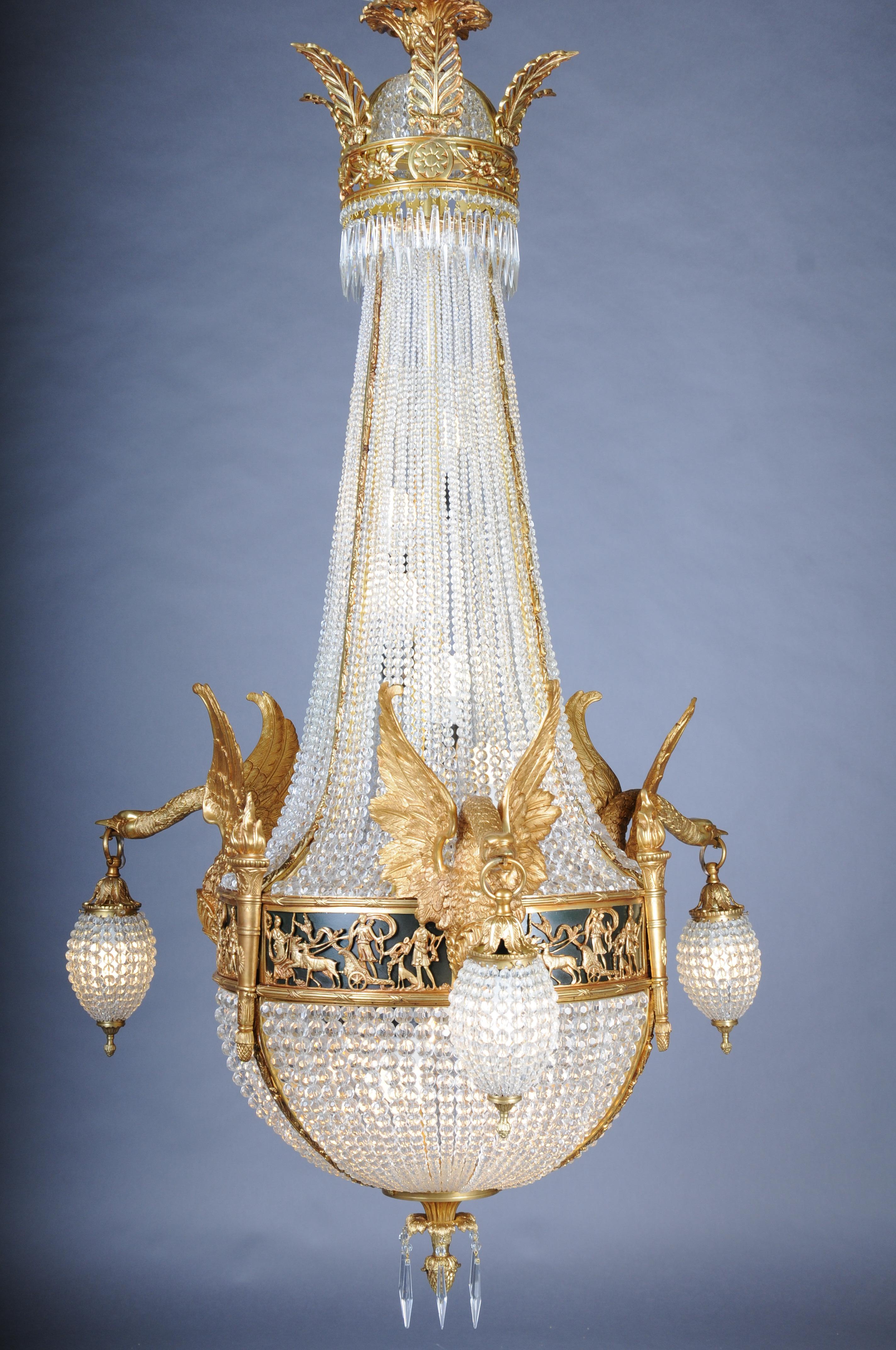 Lampadario Impero del XX secolo, bronzo dorato a fuoco con cristalli a prisma a sfera, Parigi in vendita 13