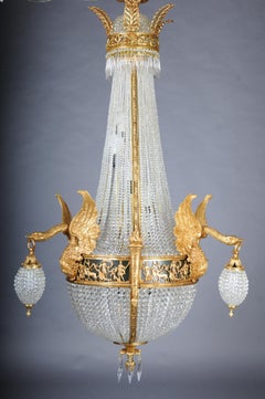 20th Century Empire Chandelier, fire-gilt bronze with ball prism crystals, Paris