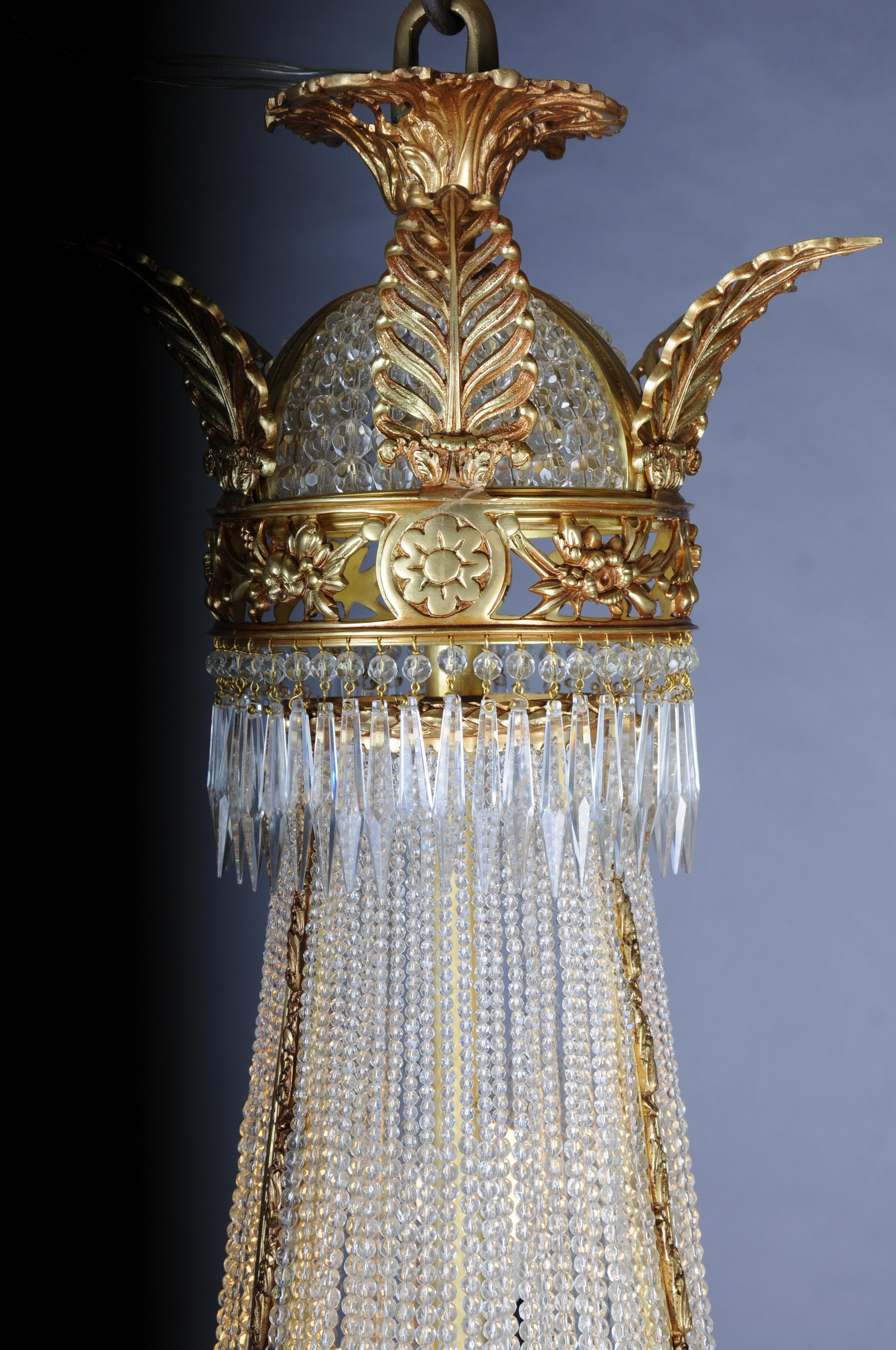 Lampadario Impero del XX secolo, bronzo dorato a fuoco con cristalli a prisma a sfera, Parigi in vendita 2