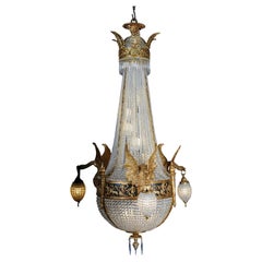 20th Century Empire Chandelier, fire-gilt bronze with ball prism crystals, Paris