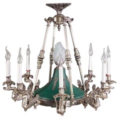 20th Century  Vintage Empire style Chandelier with 8 Silver Swans brass 