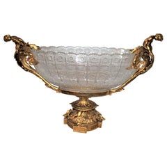 20th Century Empire Contemporary Crystal Bowl Center Piece with Dolphins