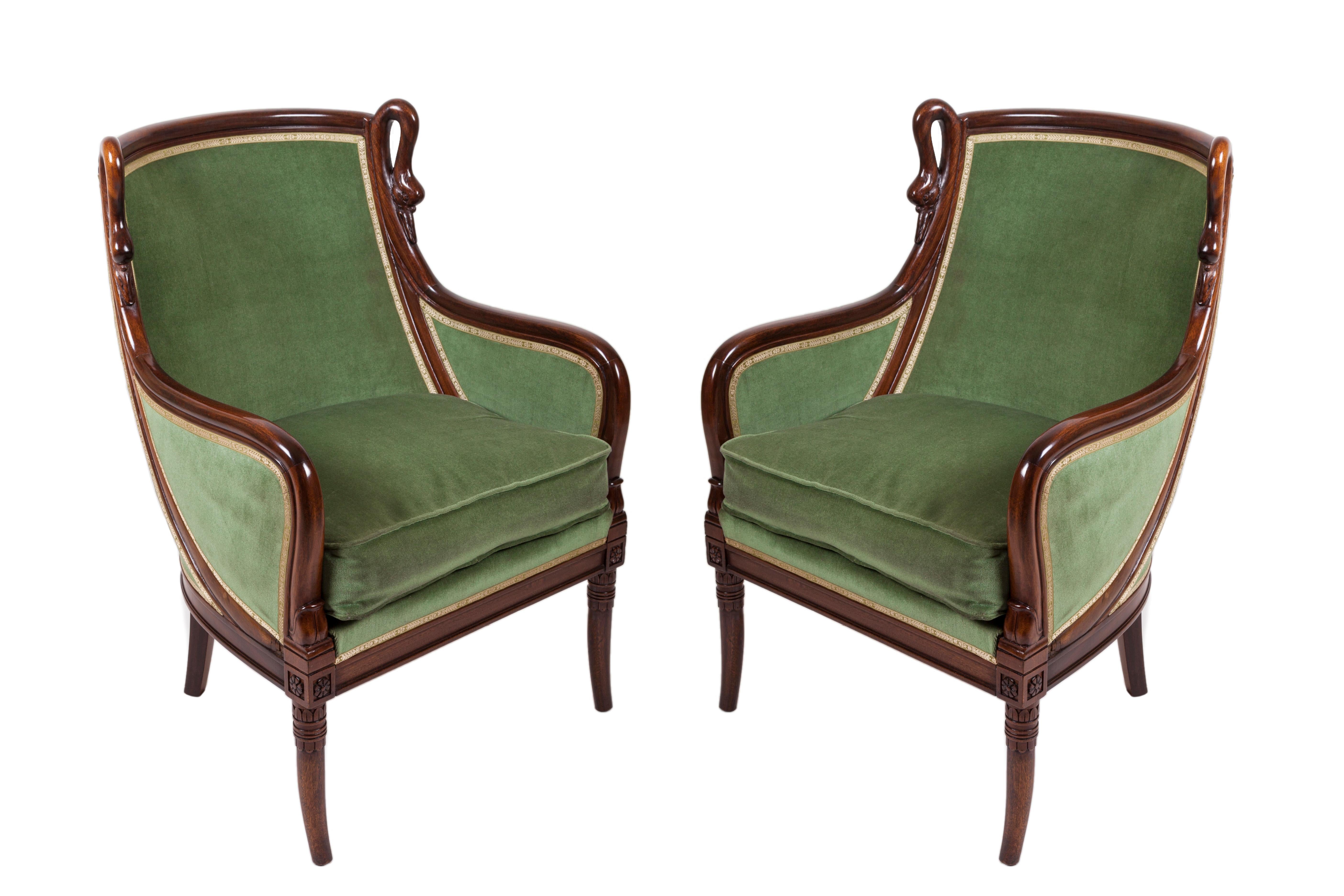 20th Century Empire Mahogany Pair of French Armchairs For Sale 4