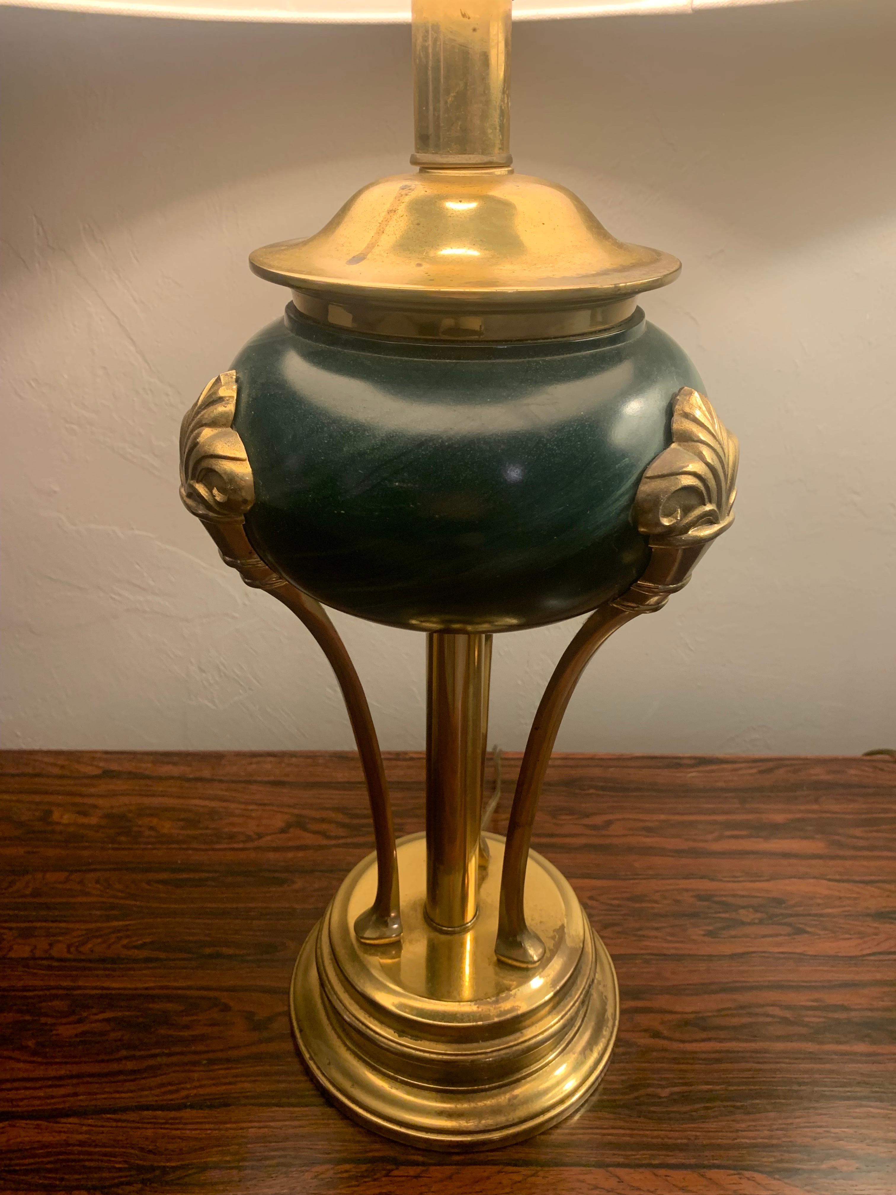 20th Century Empire Neoclassical Style Table Lamps in Green Stone and Brass For Sale 2
