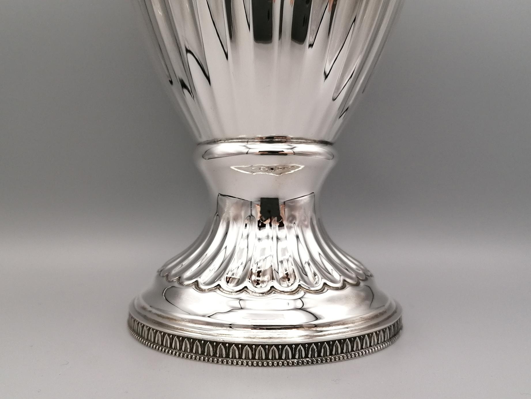 Hand-Crafted 20th Century Empire Revival Italian Silver Vase For Sale
