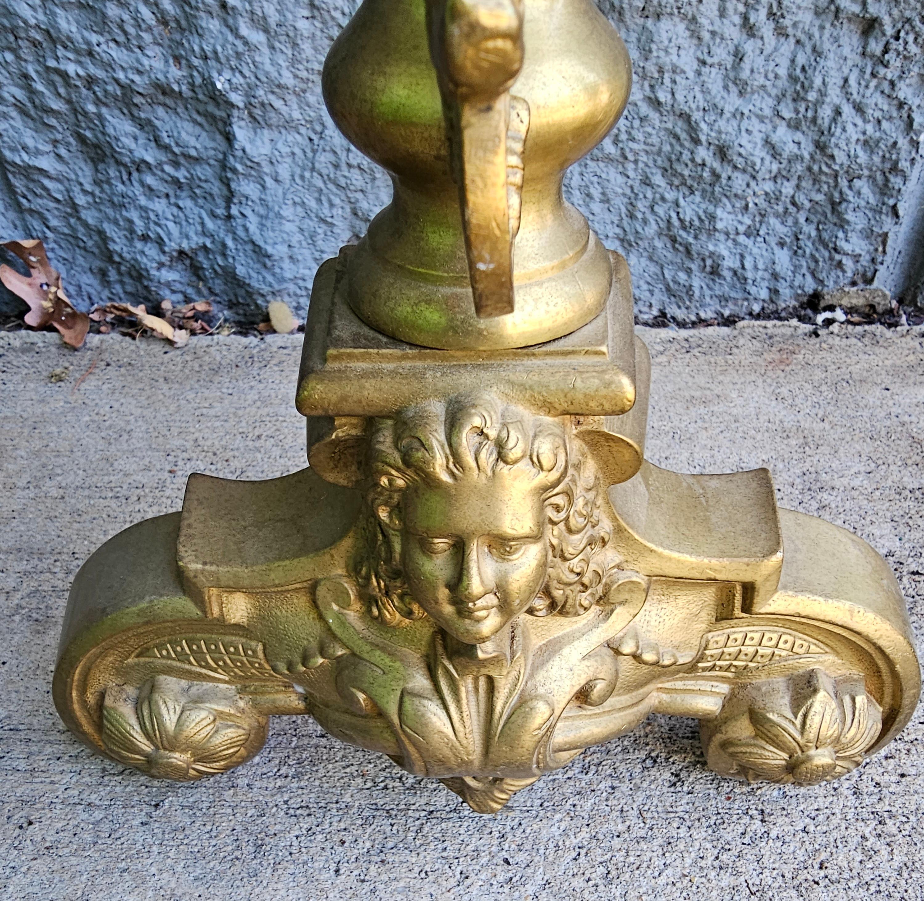 American 20th Century Empire Sryle Cast Brass Figural Chenets,  Pair For Sale