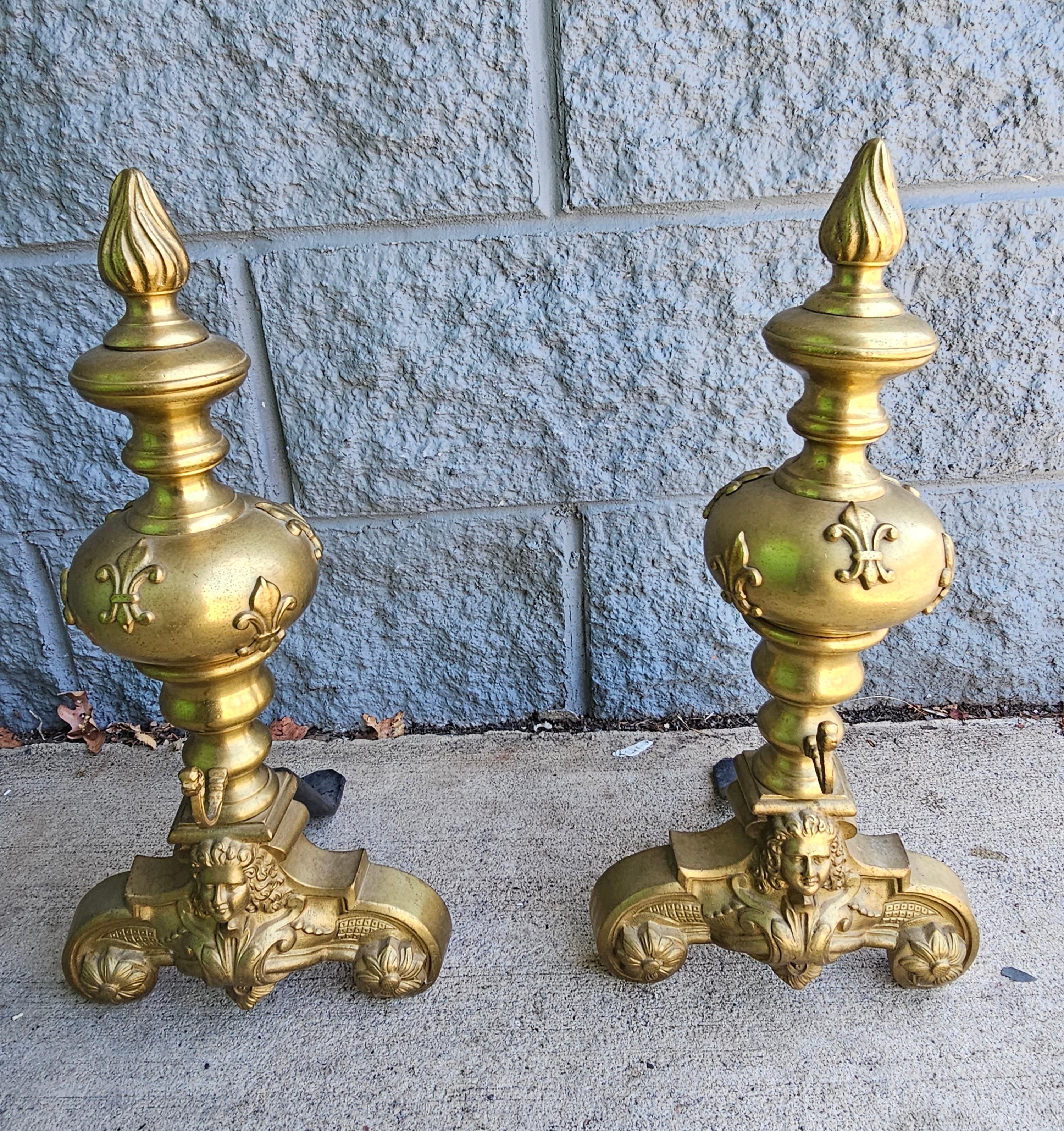 Metalwork 20th Century Empire Sryle Cast Brass Figural Chenets,  Pair For Sale