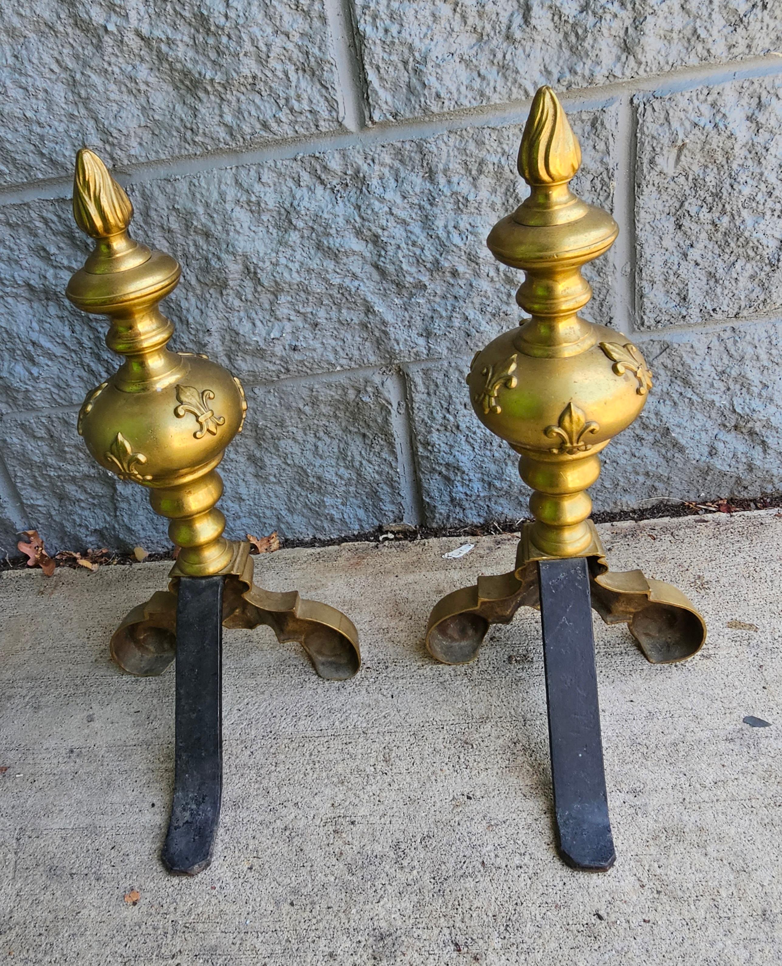 20th Century Empire Sryle Cast Brass Figural Chenets,  Pair In Good Condition For Sale In Germantown, MD