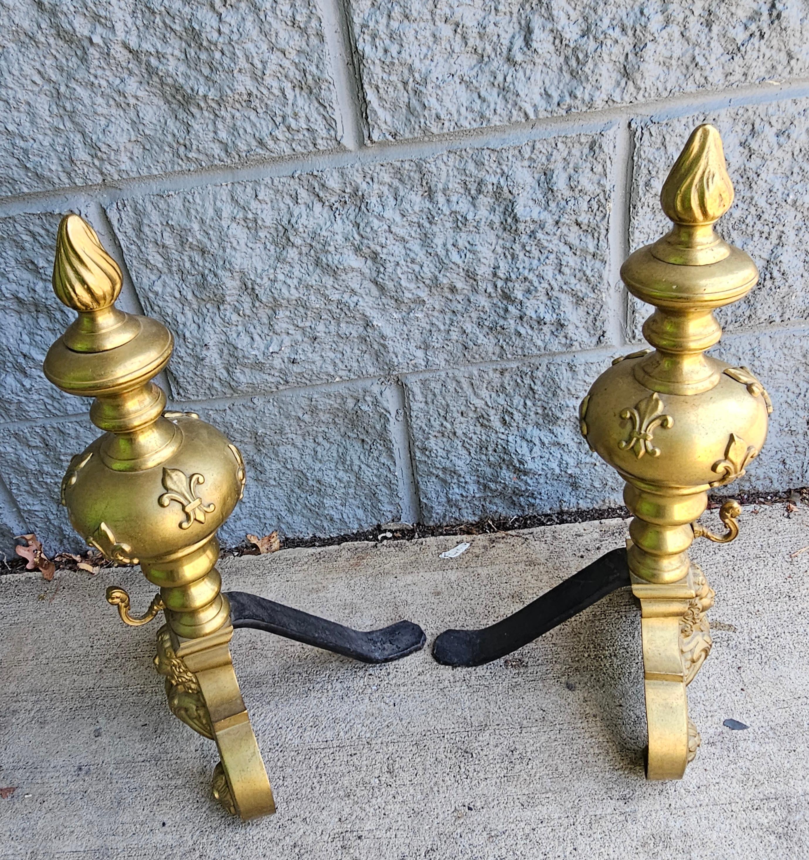 20th Century Empire Sryle Cast Brass Figural Chenets,  Pair For Sale 1