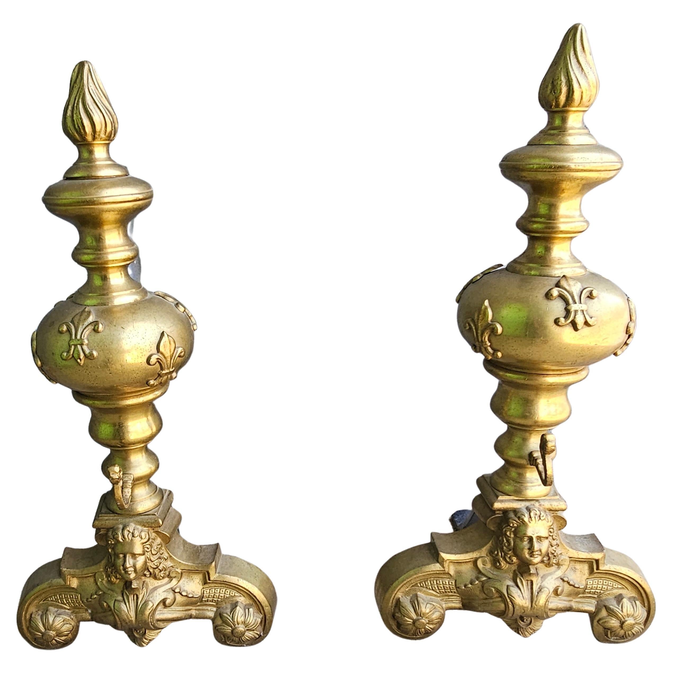 20th Century Empire Sryle Cast Brass Figural Chenets,  Pair For Sale