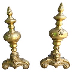 20th Century Empire Sryle Cast Brass Figural Chenets,  Pair