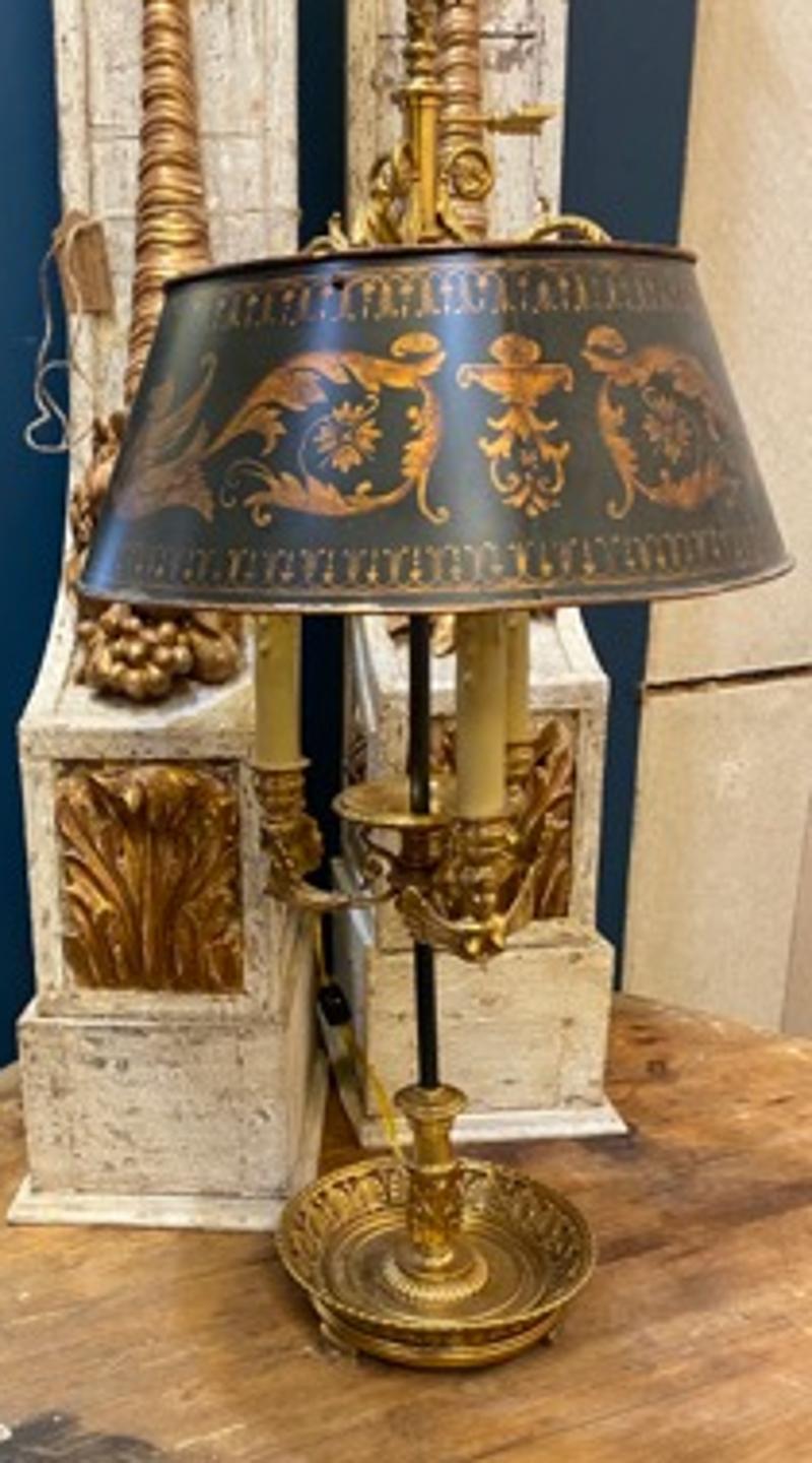 20th Century Empire Style Bouillette Lamp with Painted Tole Shade 2