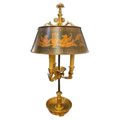 20th Century Empire Style Bouillette Lamp with Painted Tole Shade