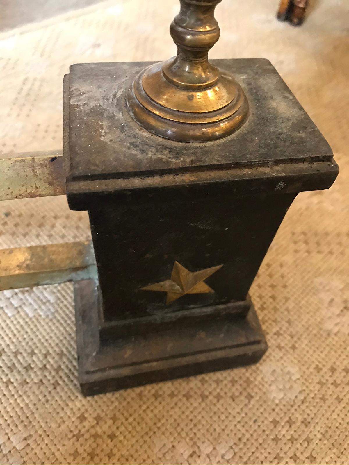 20th Century Empire Style Brass Fireplace Fender with Urn Finial and Star Detail 5