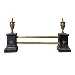 20th Century Empire Style Brass Fireplace Fender with Urn Finial and Star Detail