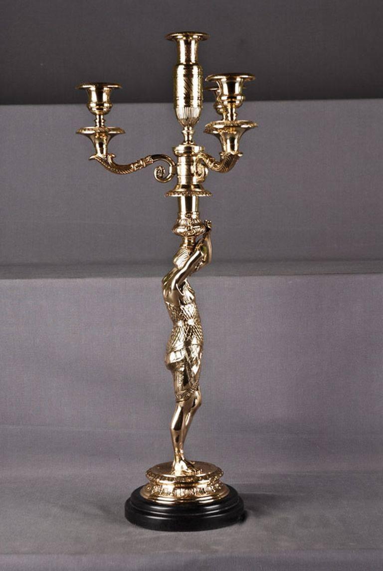 Engraved 20th Century Empire Style Bronze Casted Figure-Formed Candelabra For Sale