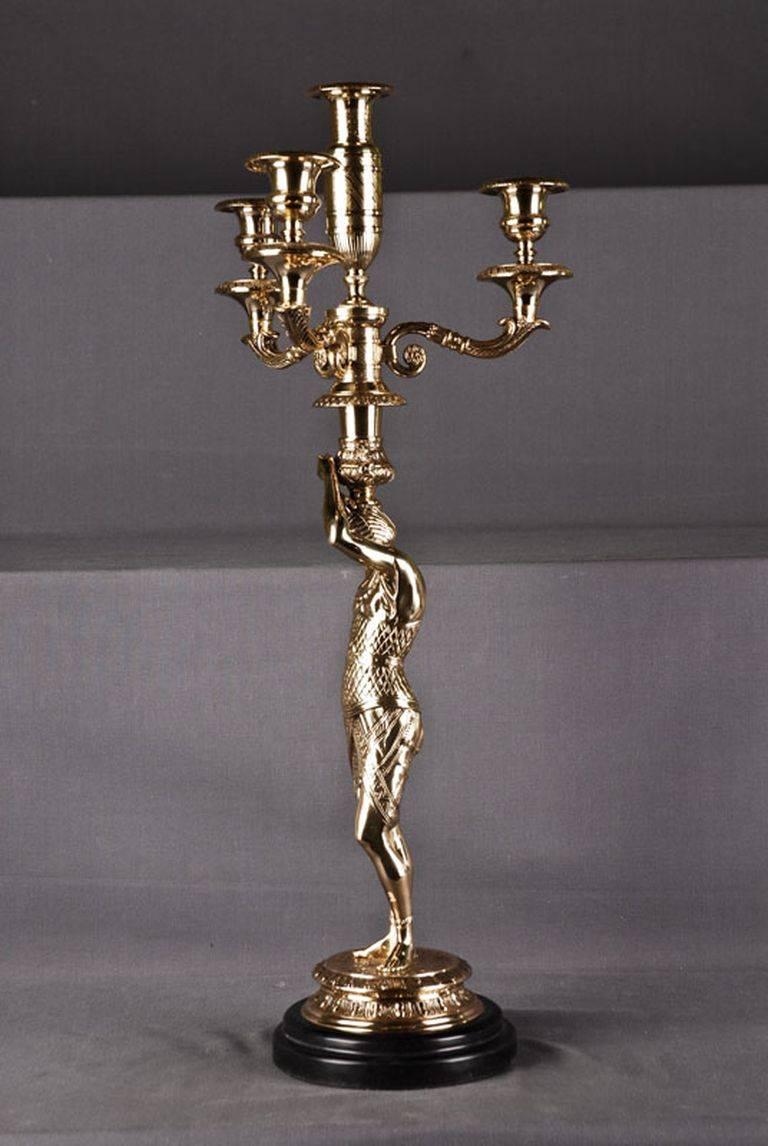 20th Century Empire Style Bronze Casted Figure-Formed Candelabra In Good Condition For Sale In Berlin, DE