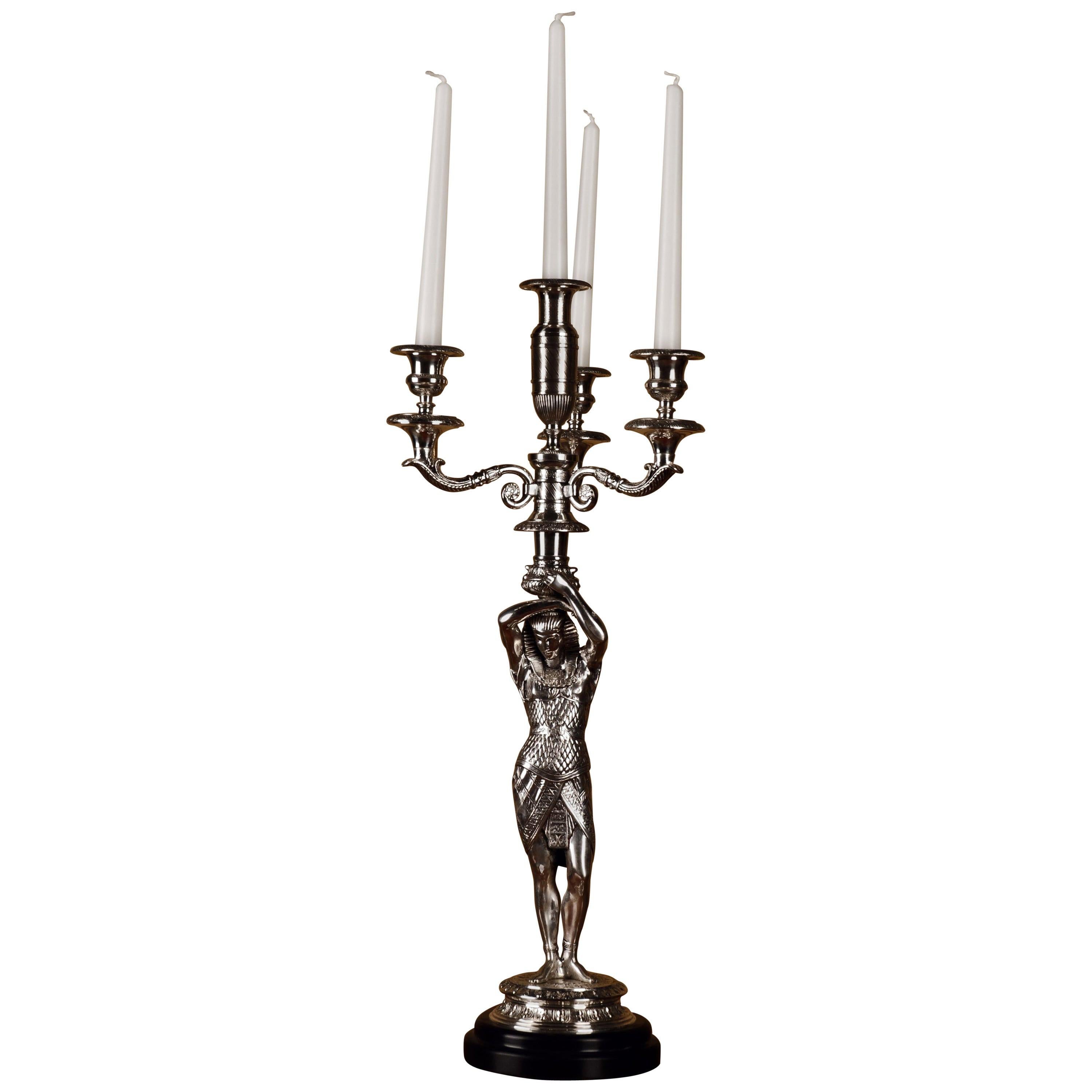 20th Century Empire Style Bronze Figure-Formed Candelabra For Sale
