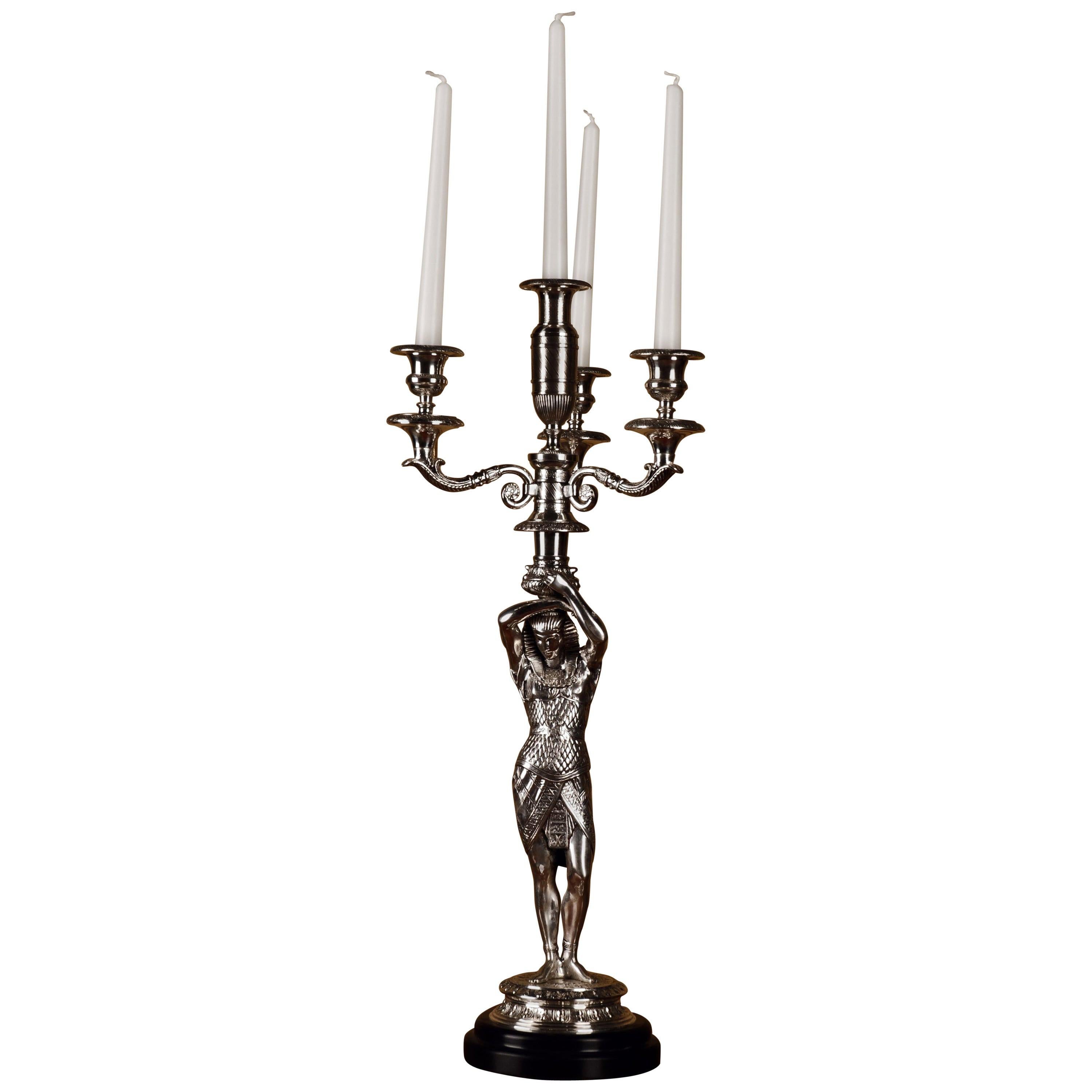 20th Century Empire Style Bronze Figure-Formed Candelabra