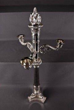 20th Century Empire Style Bronze Silvered Three Claw-Feet French Candelabra