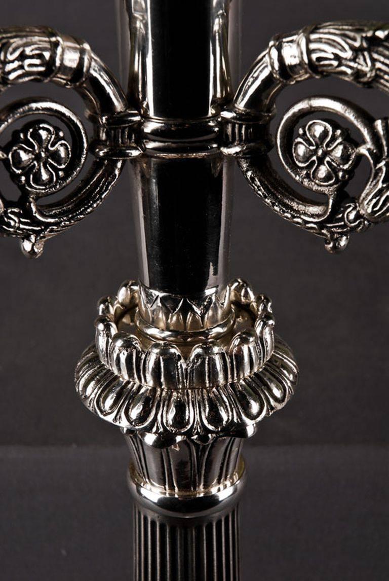 20th Century Empire Style Bronze Silvered Three Claw-Feet French Candelabra For Sale 2