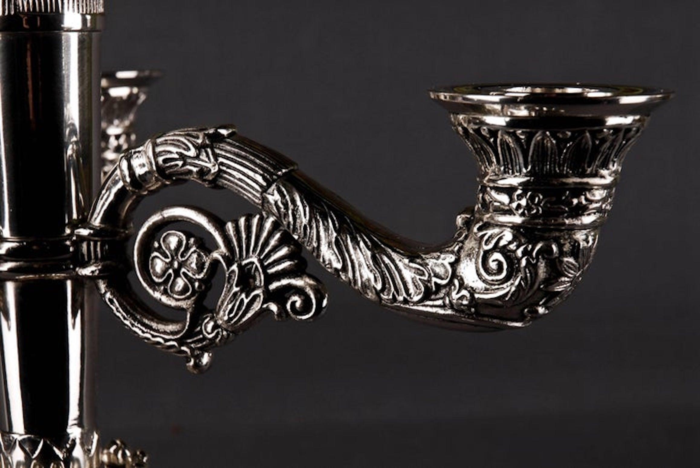 Französische versilberte Bronzekandelaber mit drei Krallenfüßen im Empire-Stil des 20. Jahrhunderts im Angebot 1