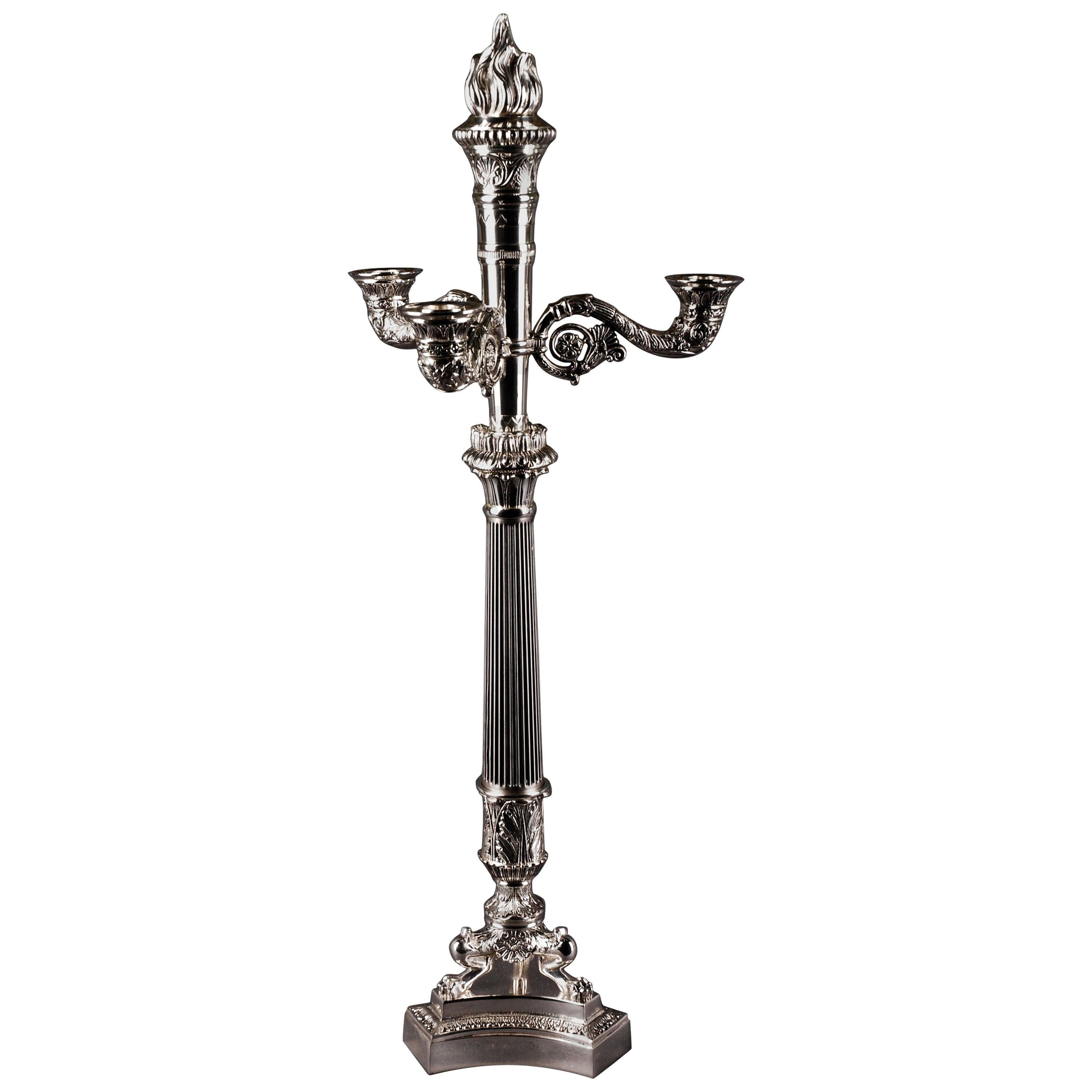 20th Century Empire Style Bronze Silvered Three Claw-Feet French Candelabra For Sale