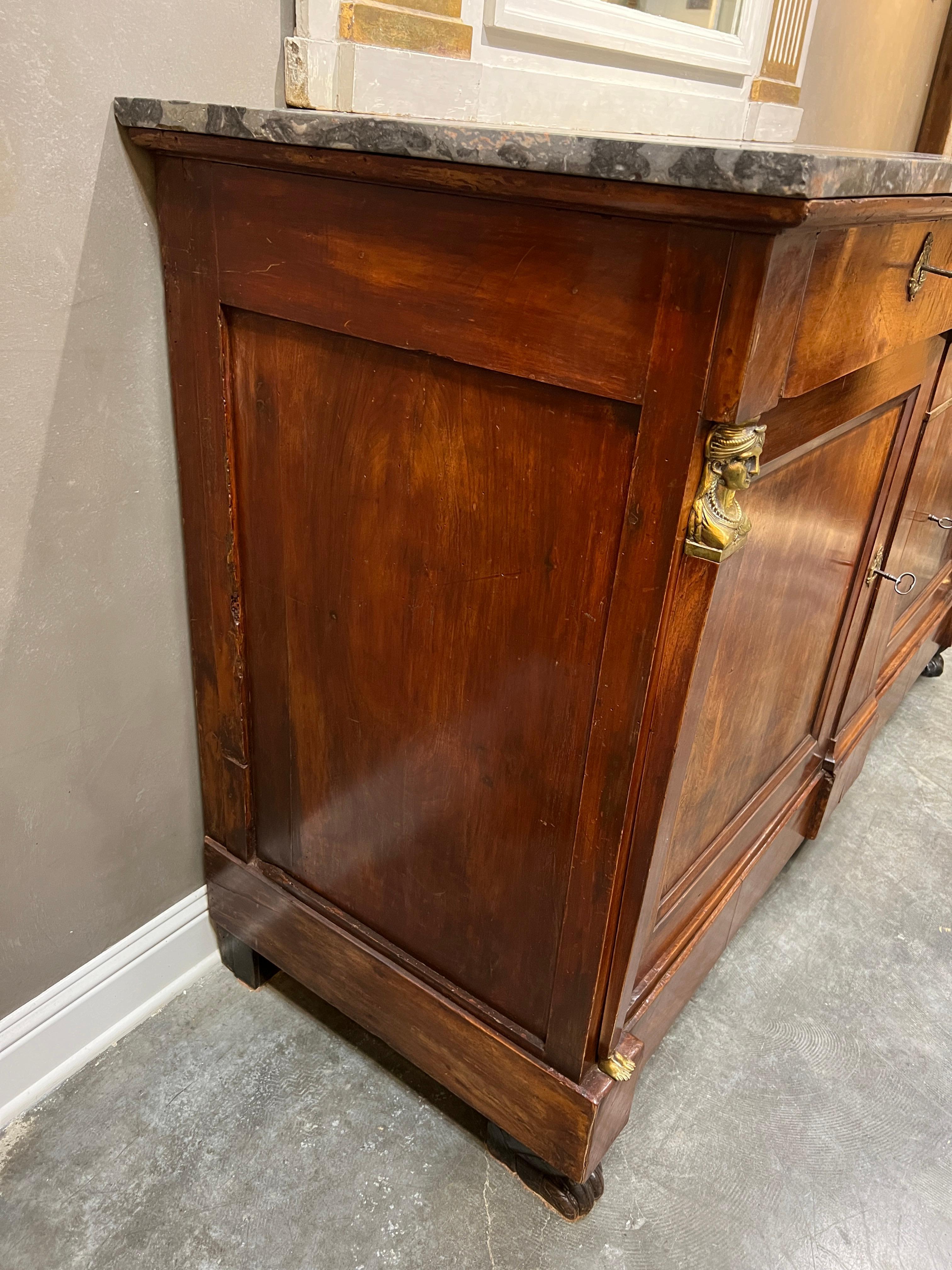 French 20th Century Empire Style Buffet With Marble Top For Sale