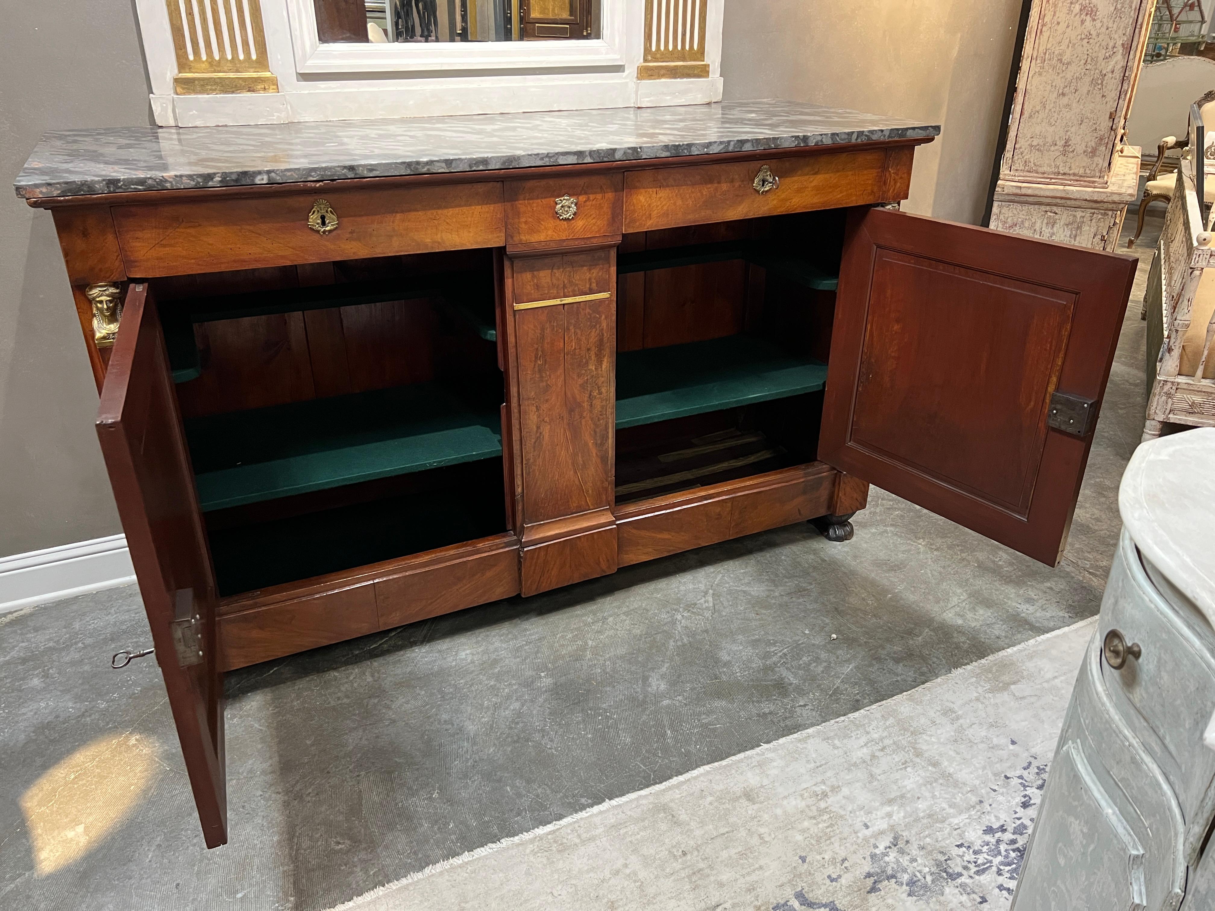20th Century Empire Style Buffet With Marble Top For Sale 2