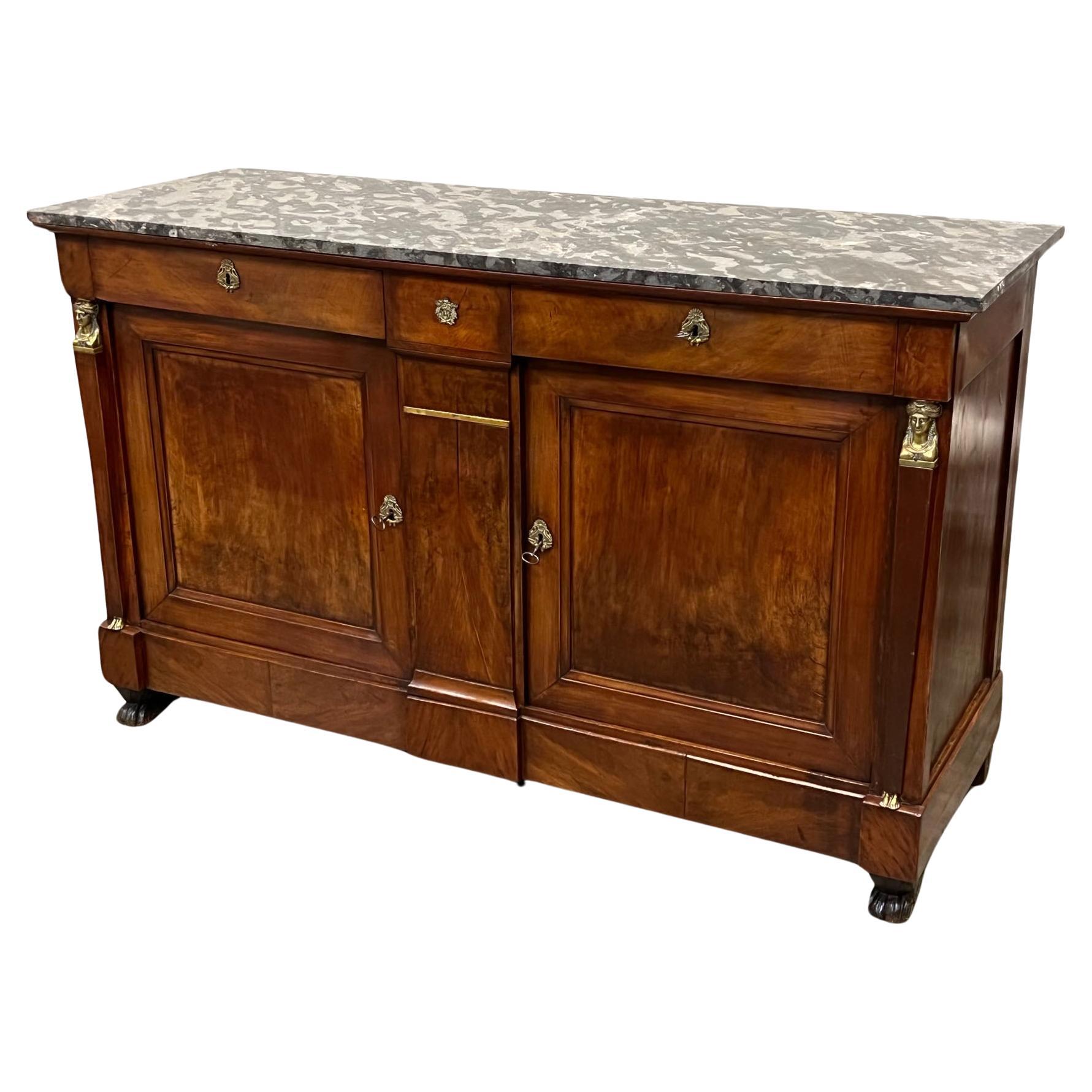 20th Century Empire Style Buffet With Marble Top For Sale