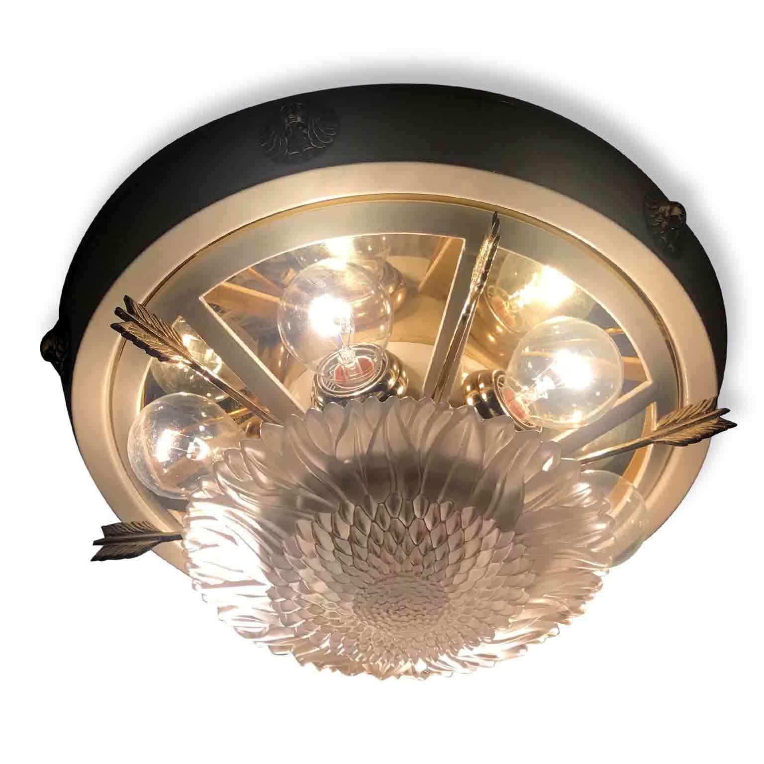 Frosted 20th Century Empire Style Ceiling Light Italian Banci Firenze White Flush Mount For Sale
