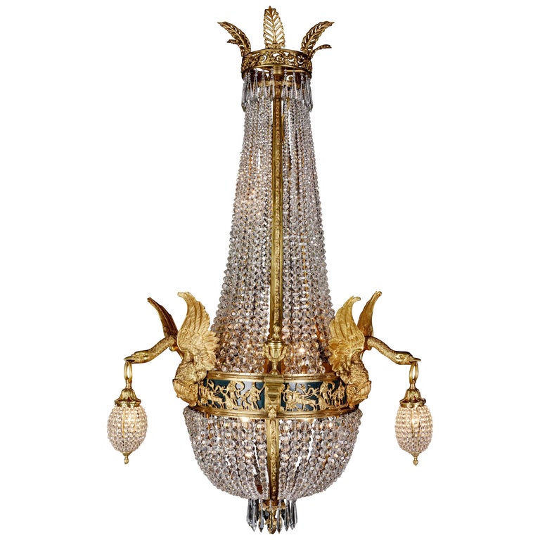 20th Century Empire Style Chandelier, Empress Crystal Basket Chandelier