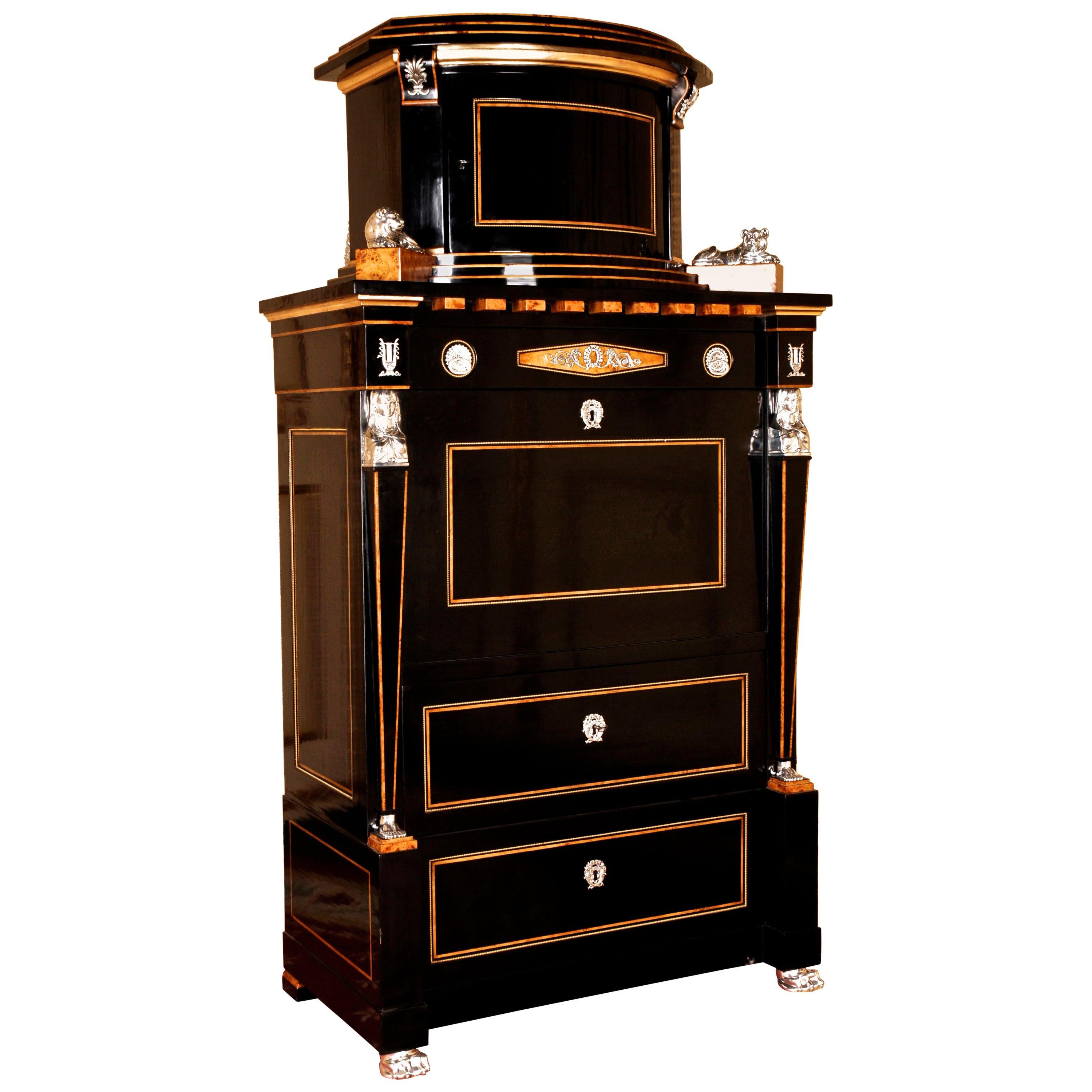 20th Century Empire Style Courtly Lion Secretaire